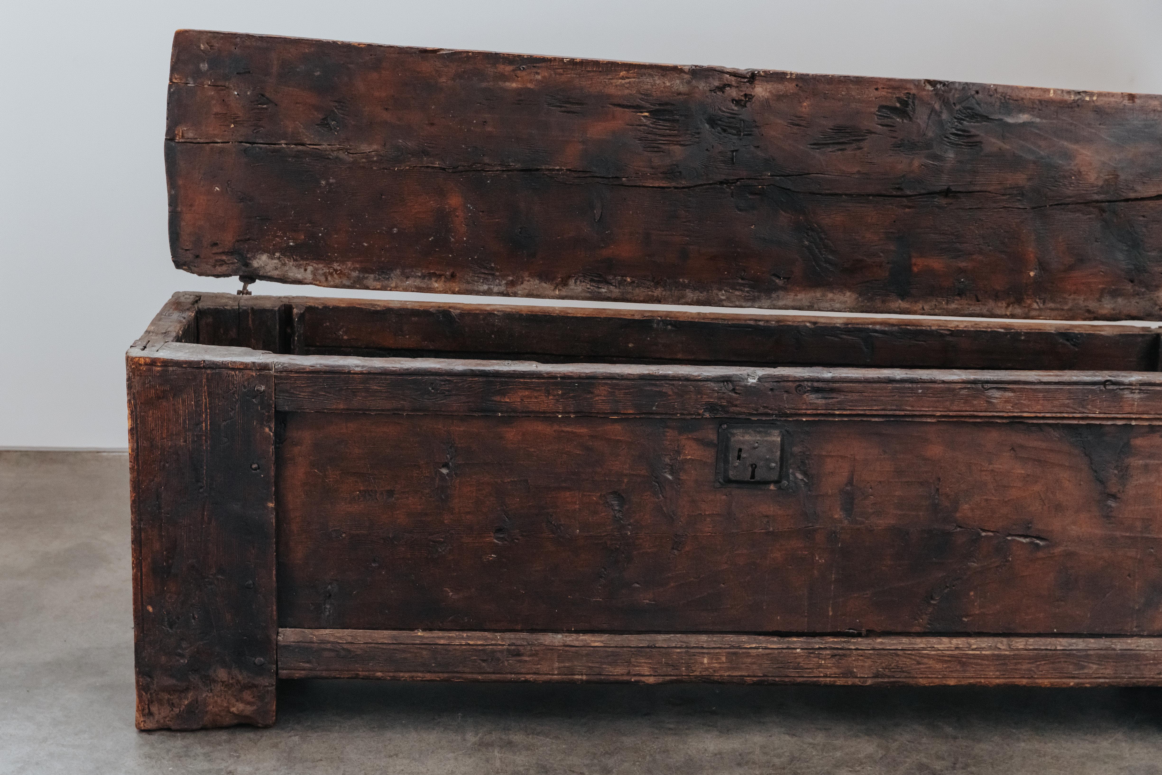 European Primitive Pine Mountain Trunk From France, Circa 1700.