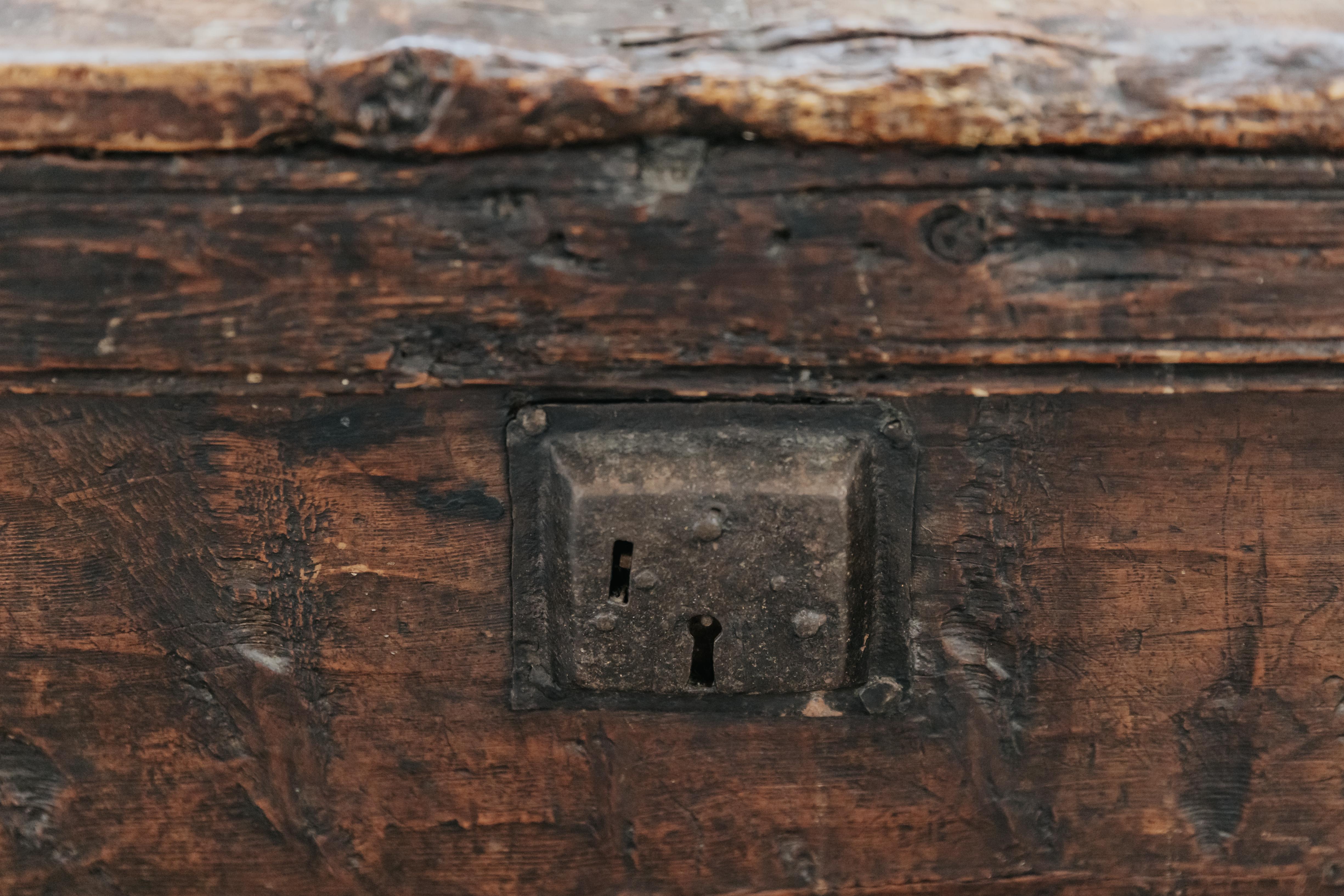 Mid-18th Century Primitive Pine Mountain Trunk From France, Circa 1700.