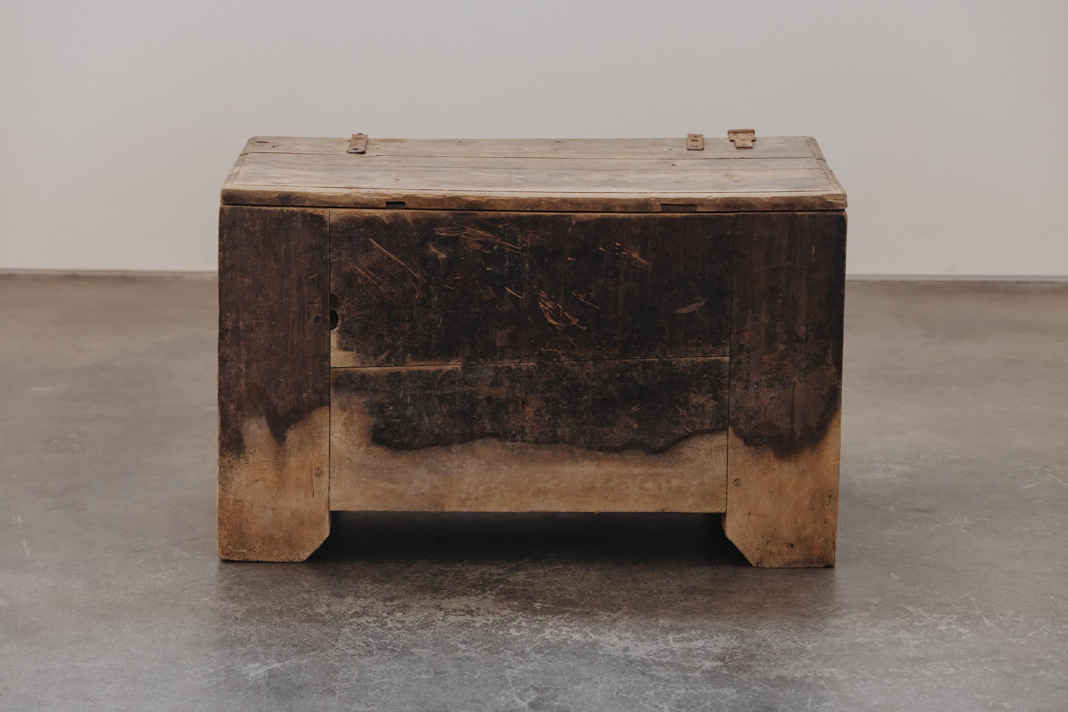 Primitive Pine Trunk From Italy, Circa 1800.  Solid pine construction with fantastic patina and wear.
