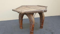 Primitive Polygonal Indian Bullock Ox Cart Dining Table Metal Braces & Strapping