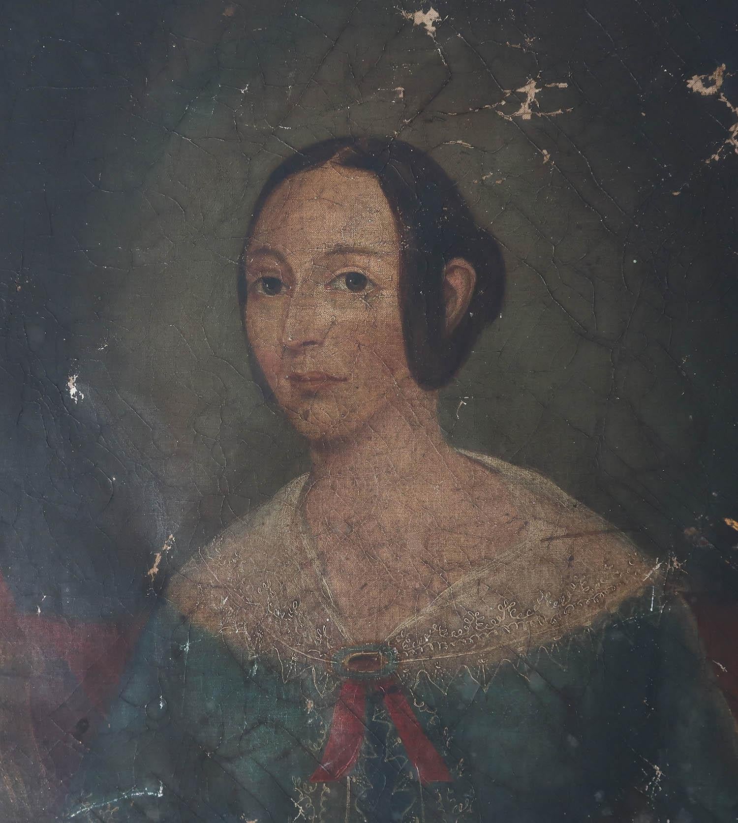 Arte popolare Ritratto primitivo di ragazza, inglese, inizio XIX secolo in vendita