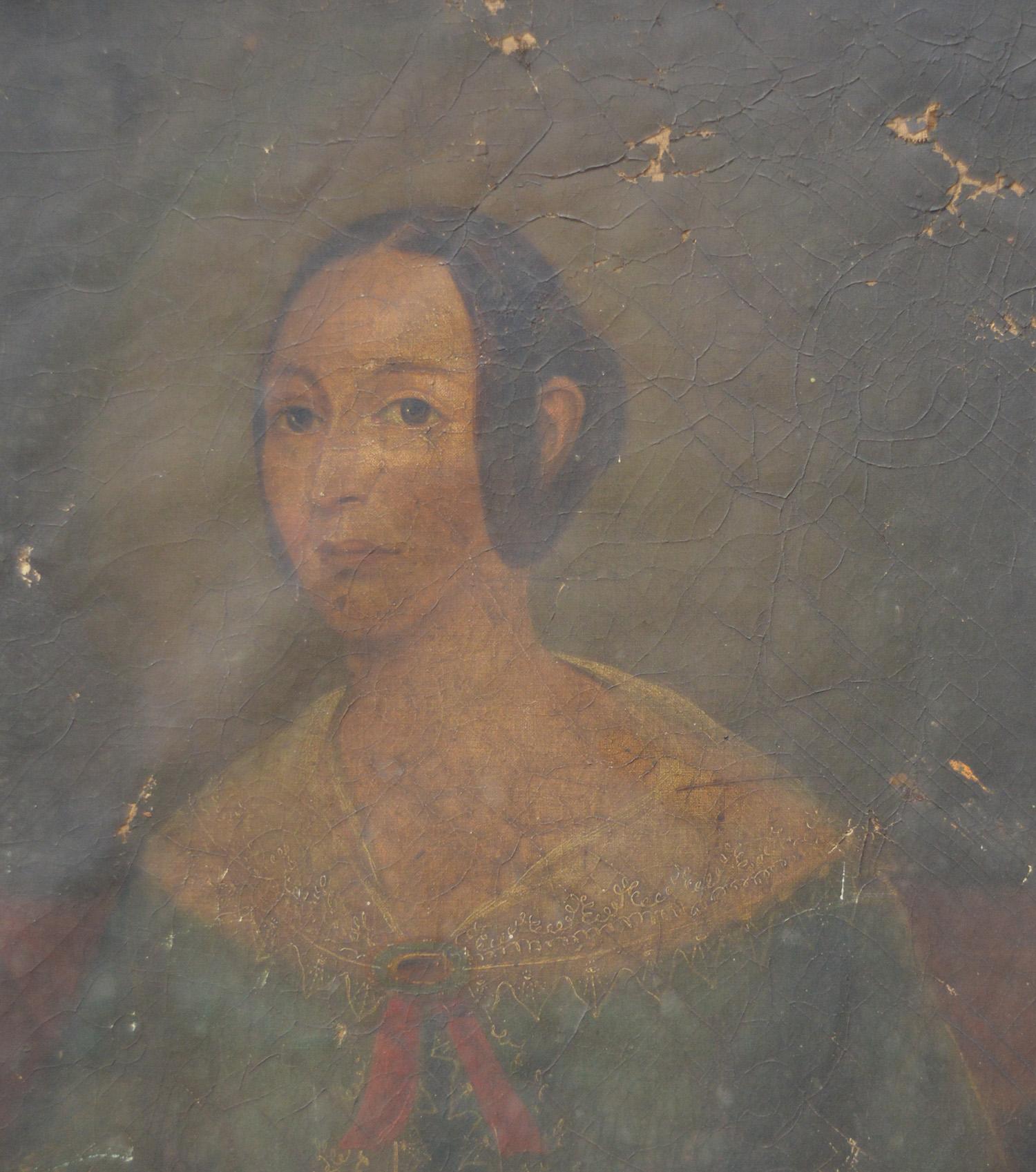 Bleached Naive Portrait of a Girl, English, Early 19th Century For Sale