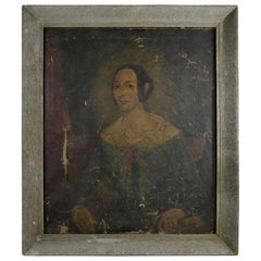 Antique Naive Portrait of a Girl, English, Early 19th Century