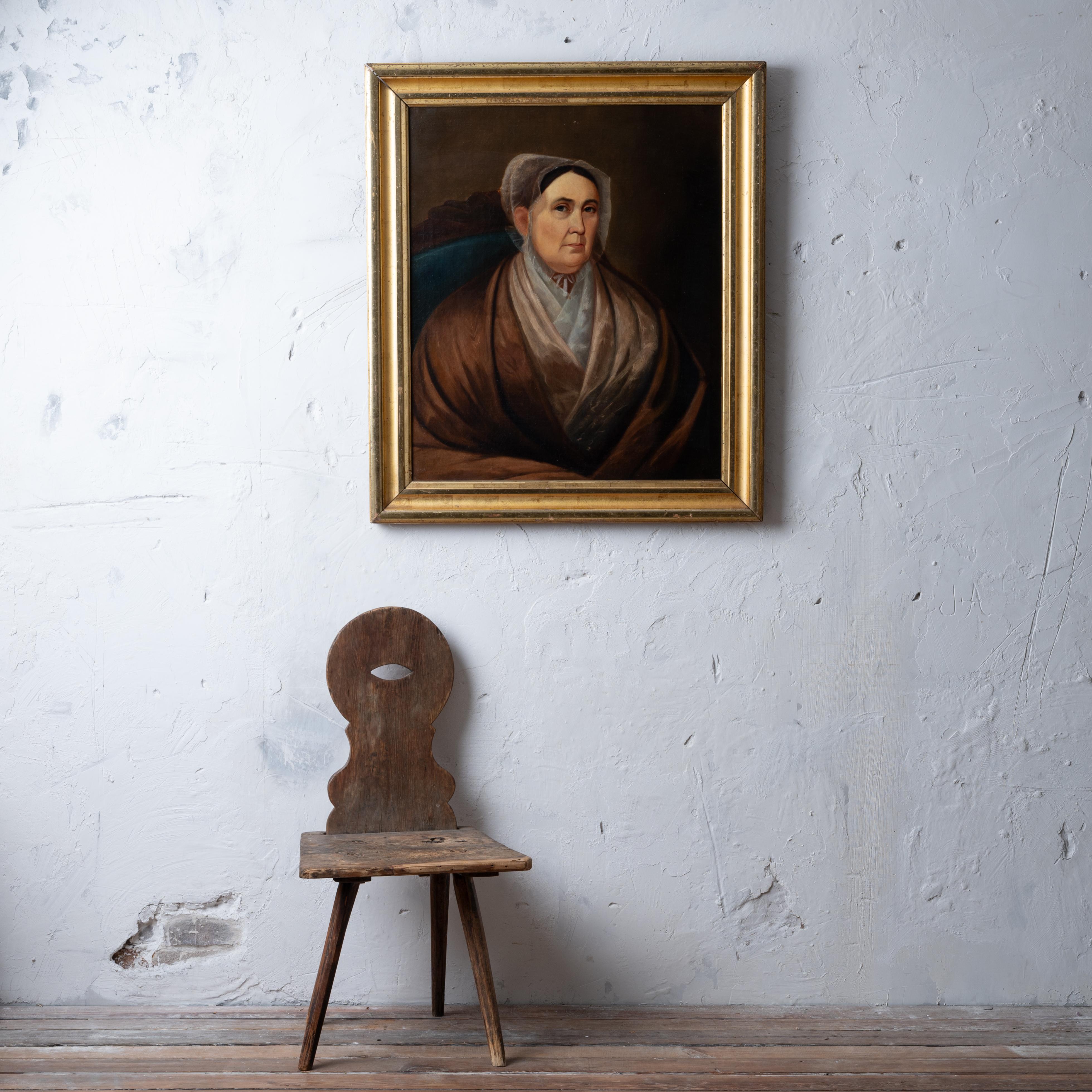 American Primitive Portrait of a Lady, 19th Century For Sale