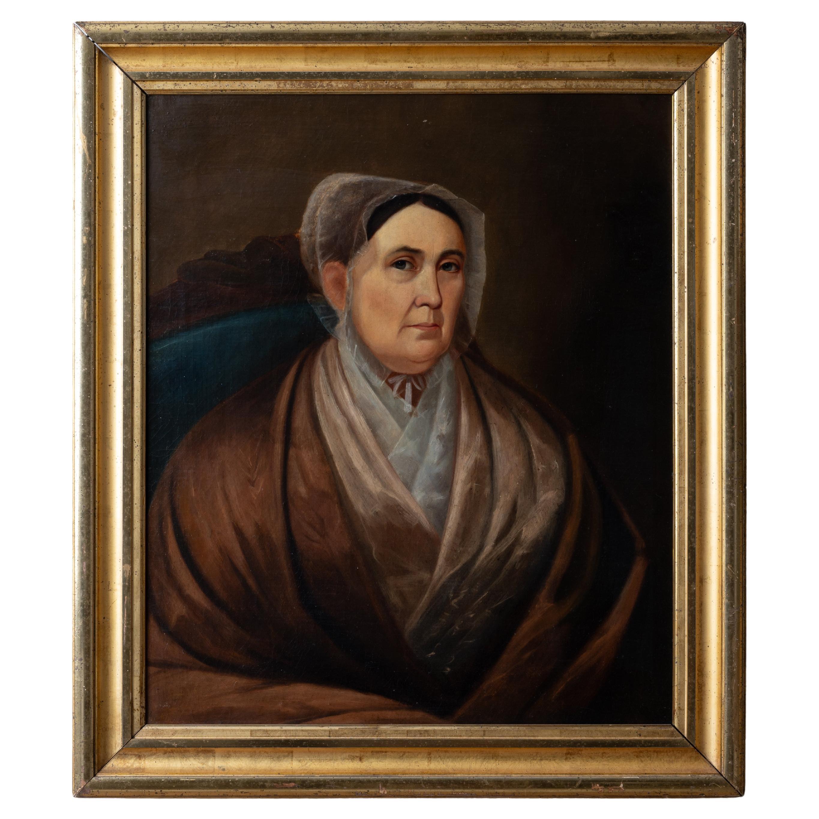 Primitive Portrait of a Lady, 19th Century For Sale