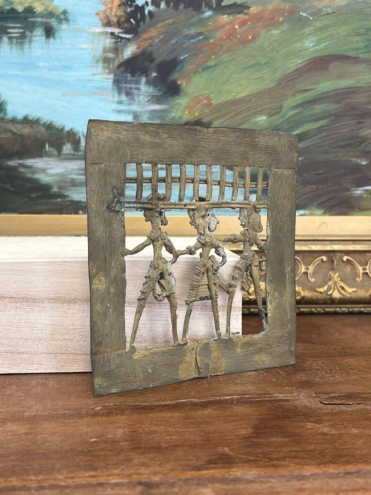 Metal Primitive possibly Brass Tribal Wall Decor Art Piece For Sale