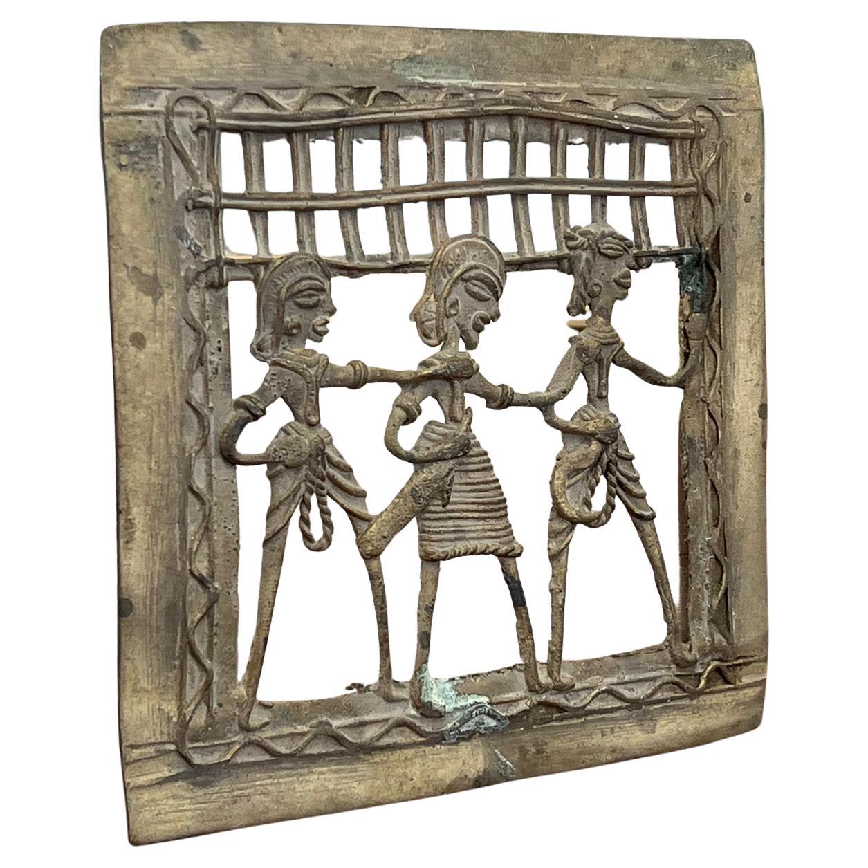 Primitive possibly Brass Tribal Wall Decor Art Piece For Sale