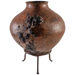 Primitive Pot with Firing Ash on Stand