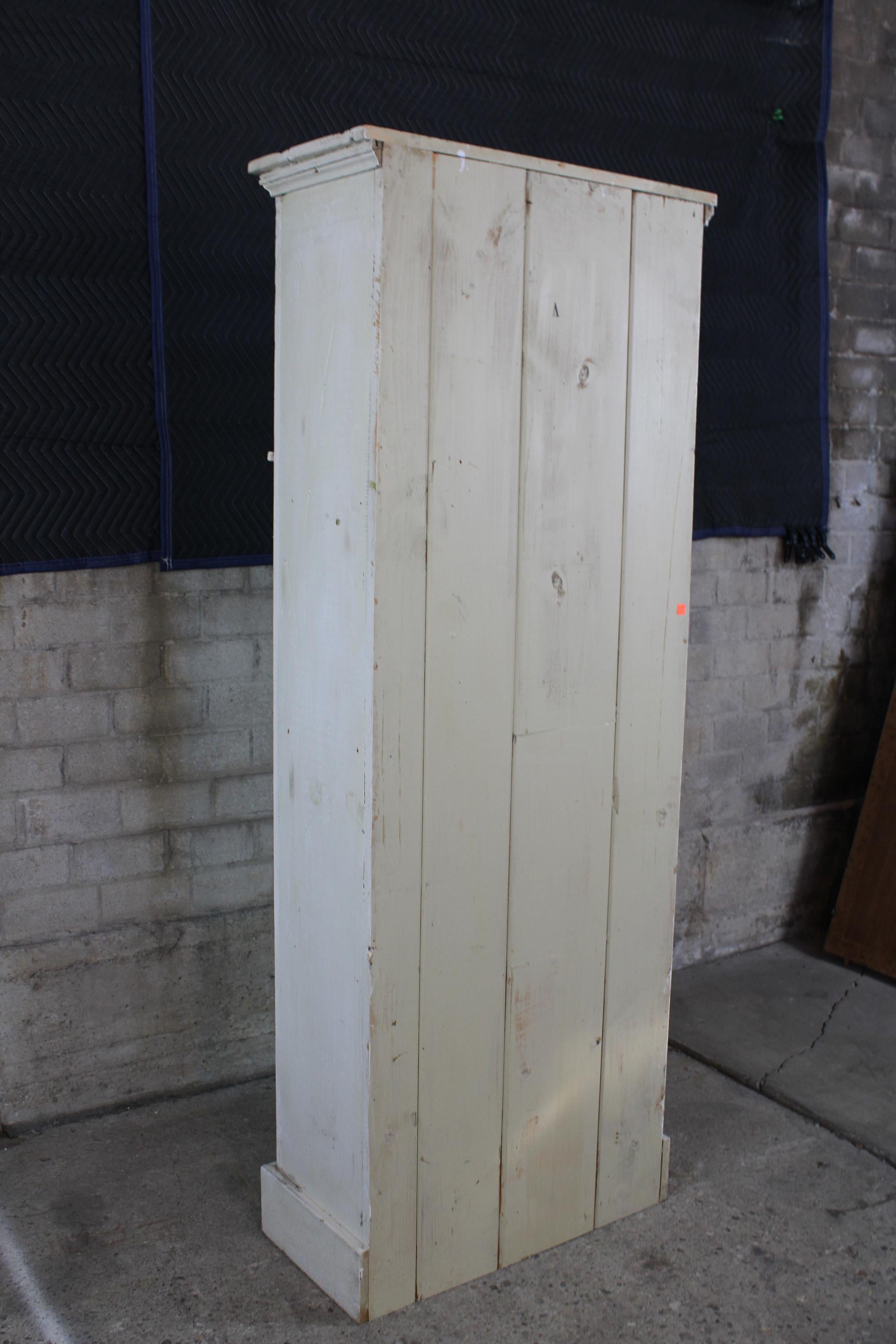 Primitive Reclaimed Pine White Painted Farmhouse Cupboard Linen Press Cabinet 3
