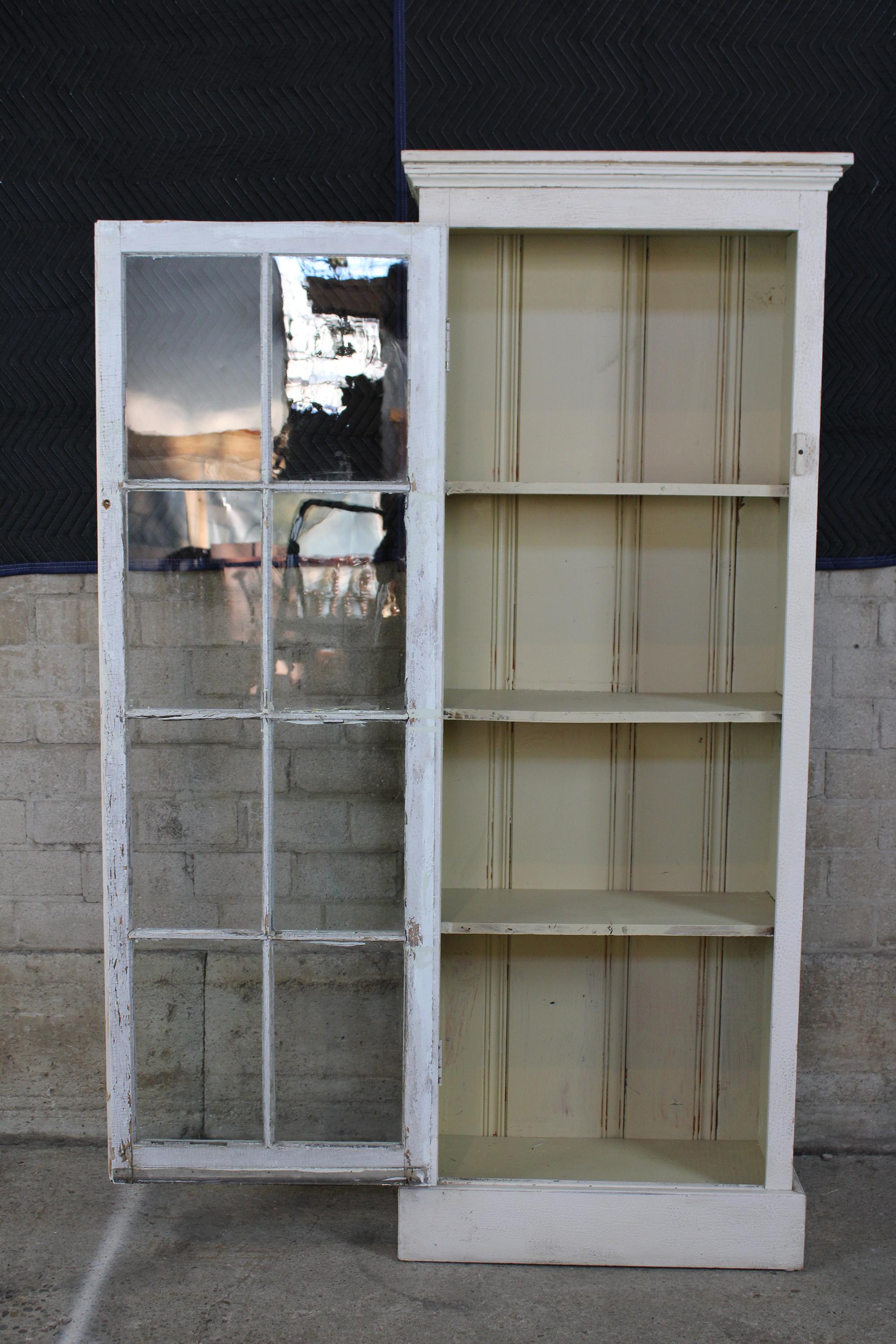 Rustic Primitive Reclaimed Pine White Painted Farmhouse Cupboard Linen Press Cabinet
