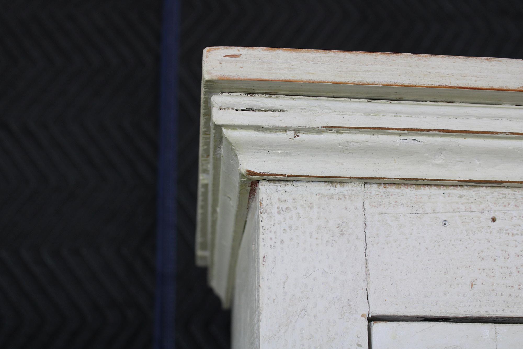 Glass Primitive Reclaimed Pine White Painted Farmhouse Cupboard Linen Press Cabinet