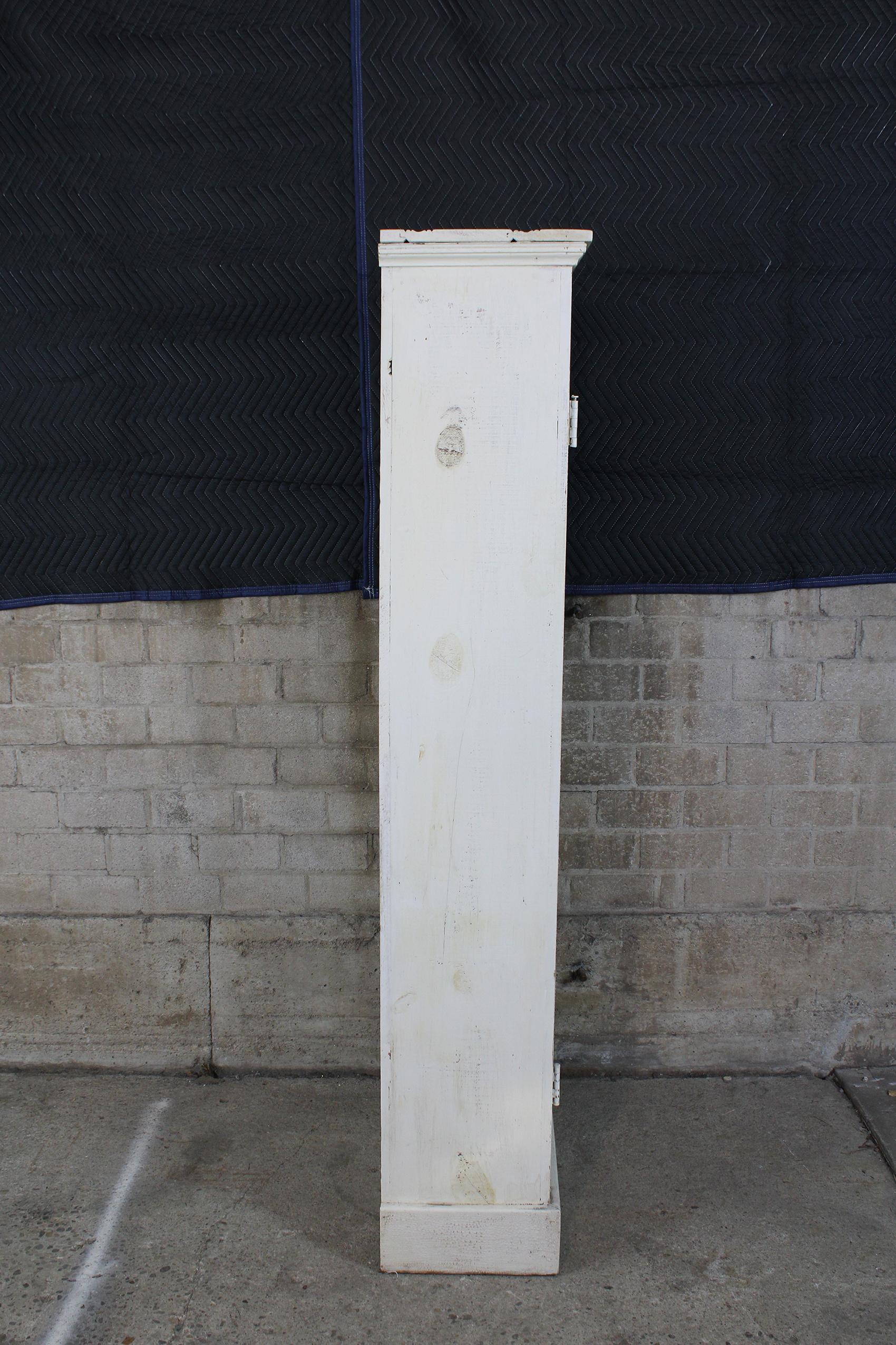 Primitive Reclaimed Pine White Painted Farmhouse Cupboard Linen Press Cabinet 1