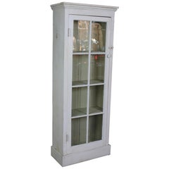 Antique Primitive Reclaimed Pine White Painted Farmhouse Cupboard Linen Press Cabinet