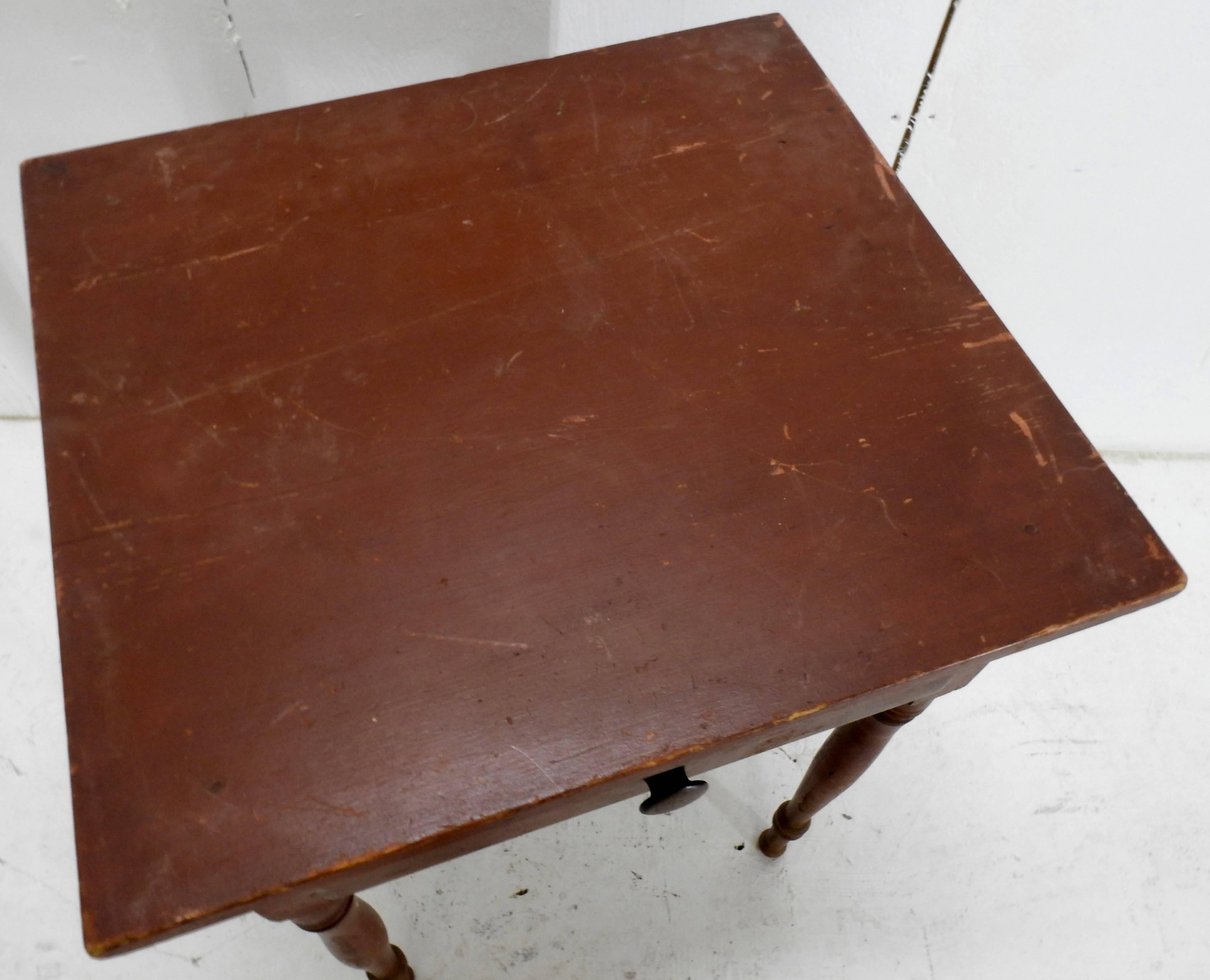 Hand-Crafted Primitive Red Working Side Table For Sale
