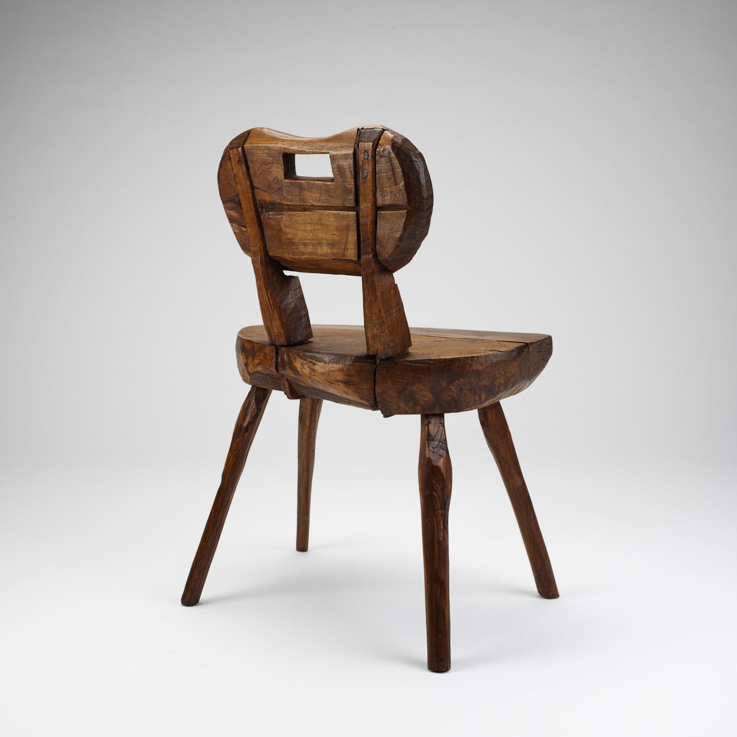 French Primitive Round-Back Alpine Chair, France, Early 1900s