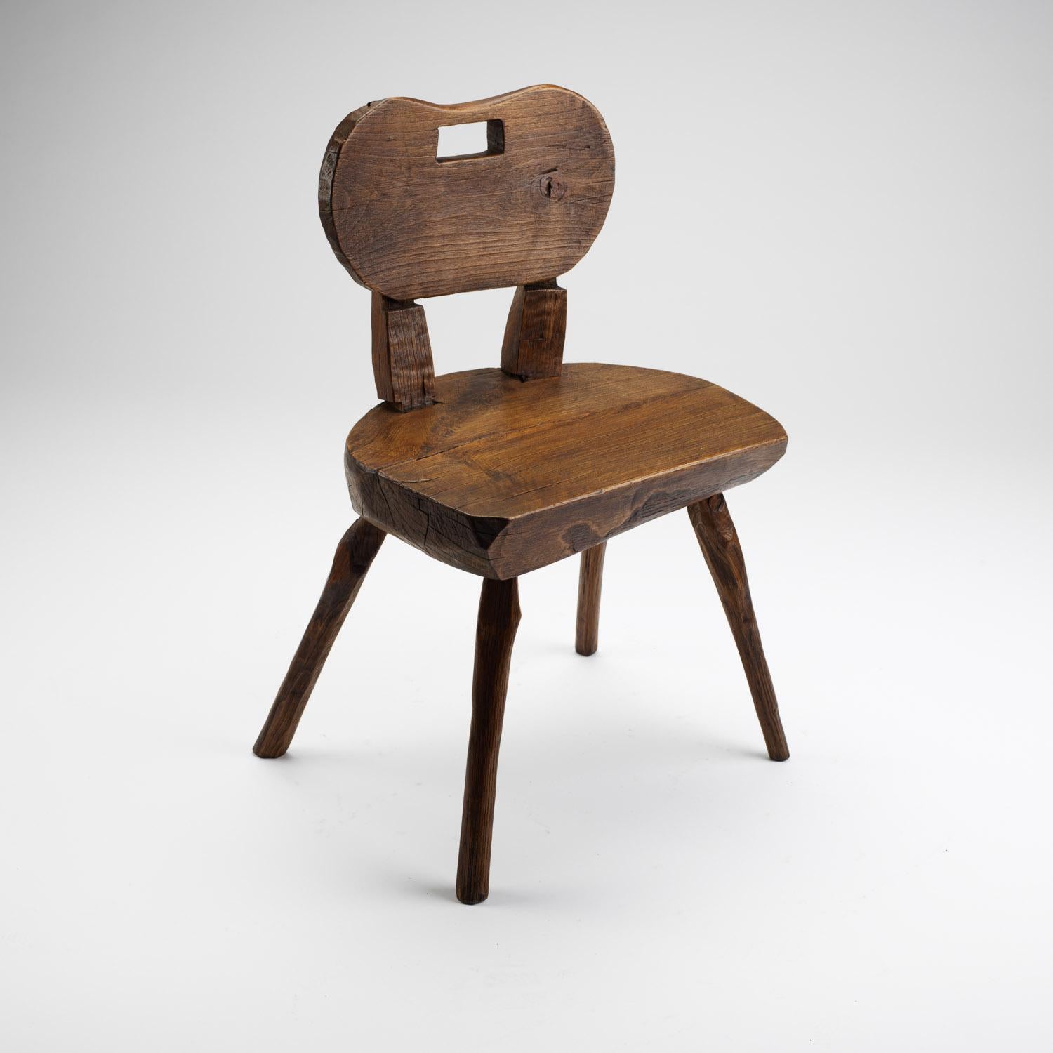 20th Century Primitive Round-Back Alpine Chair, France, Early 1900s