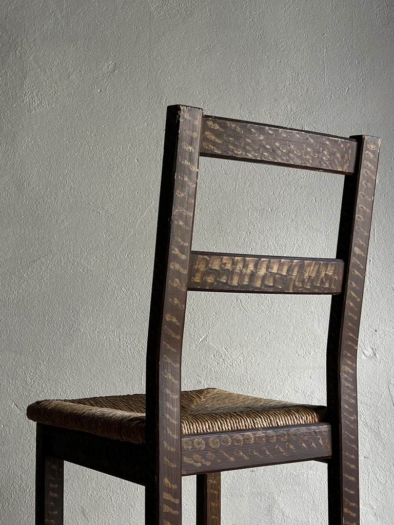 Primitive Rush Seat Kitchen Chairs, Netherlands, Set of 4 For Sale at
