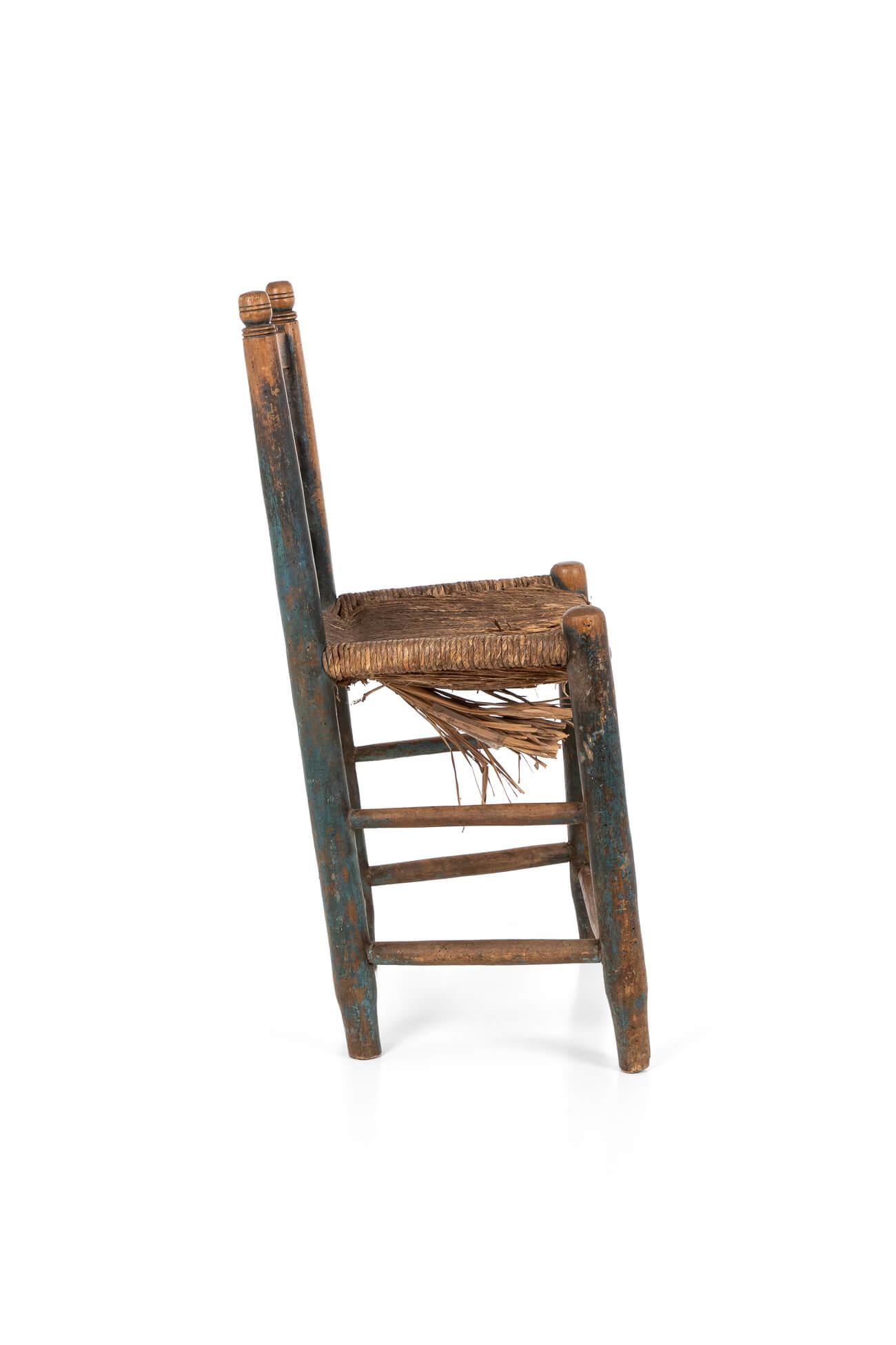Hand-Crafted Primitive Rush Seat Side Chair For Sale