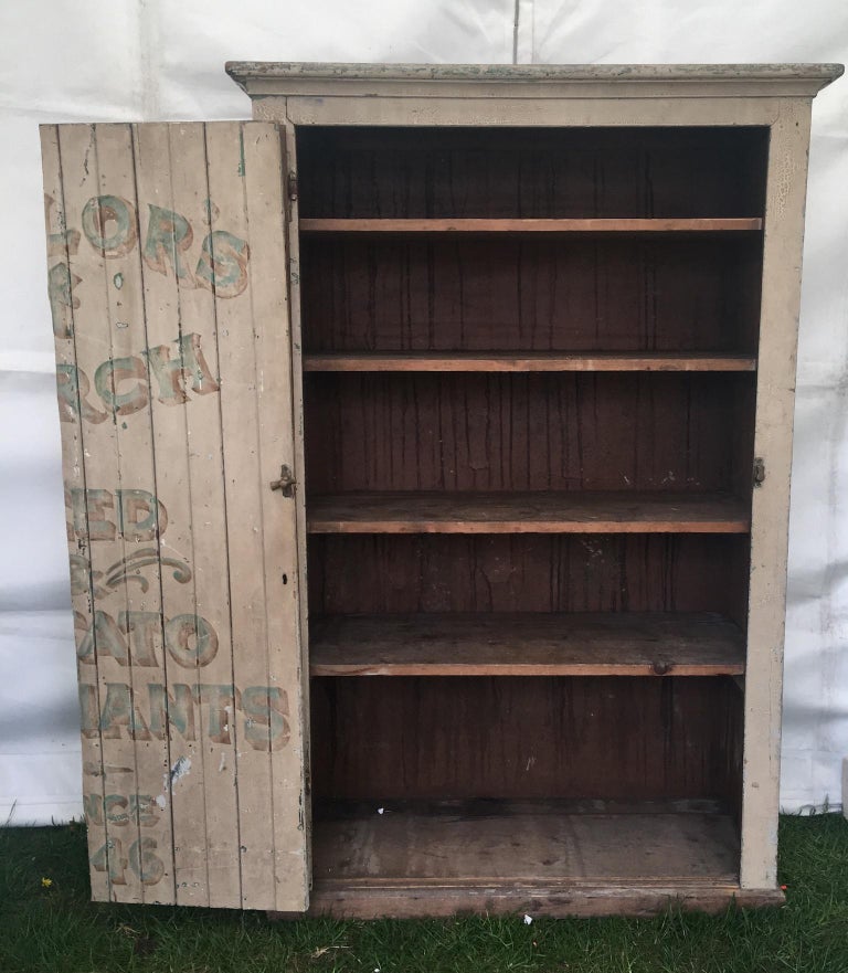 Antique Rustic 19th Century Painted Pine Kitchen / Pantry Cupboard