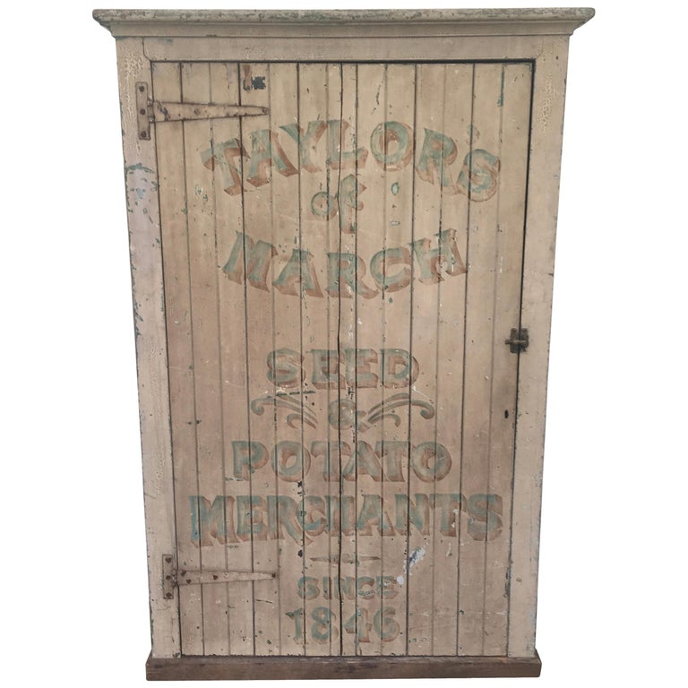 Antique Rustic 19th Century Painted Pine Kitchen Pantry Cupboard