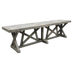 Primitive Rustic 72" Long Wooden Distressed Gray Wash Criss Cross Trestle Bench