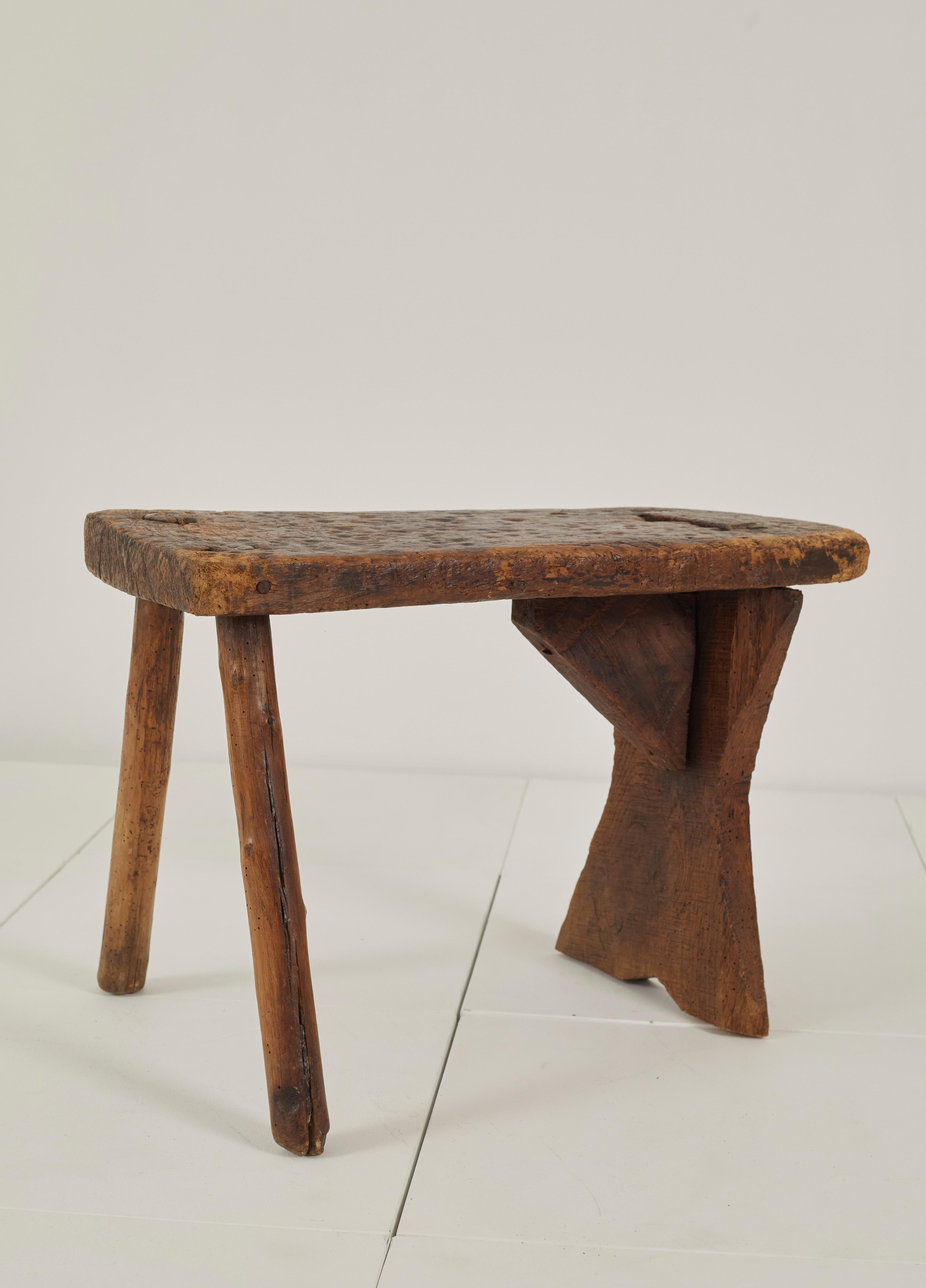 Hand-Carved Primitive, Rustic, Antique Bench / Stool, France, 19th Century For Sale