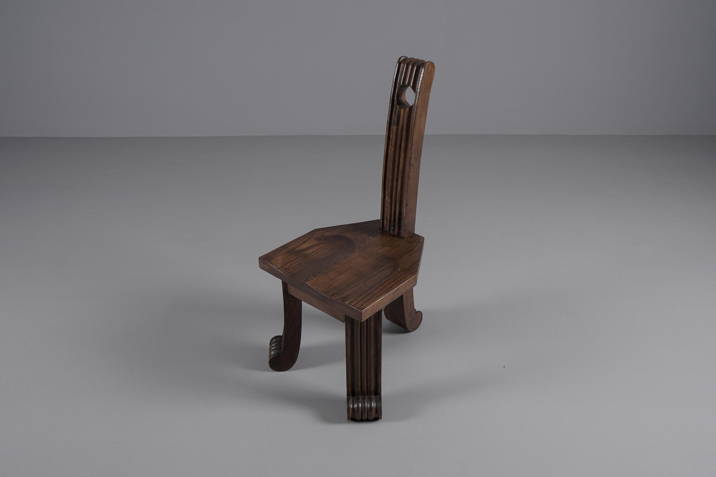 Wood Primitive Rustic Britalist Modern Sculptured Chair, 1940s Europe