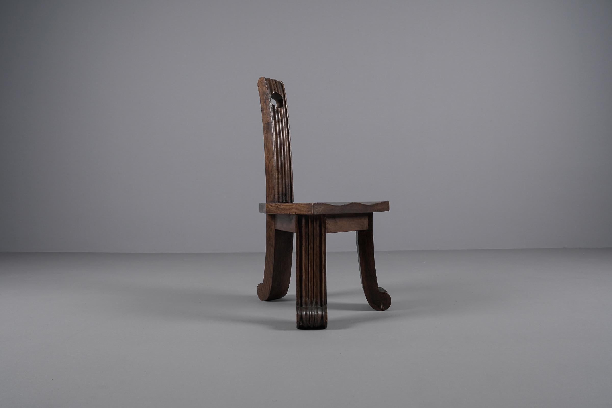 Austrian Primitive Rustic Britalist Modern Sculptured Chair, 1940s Europe