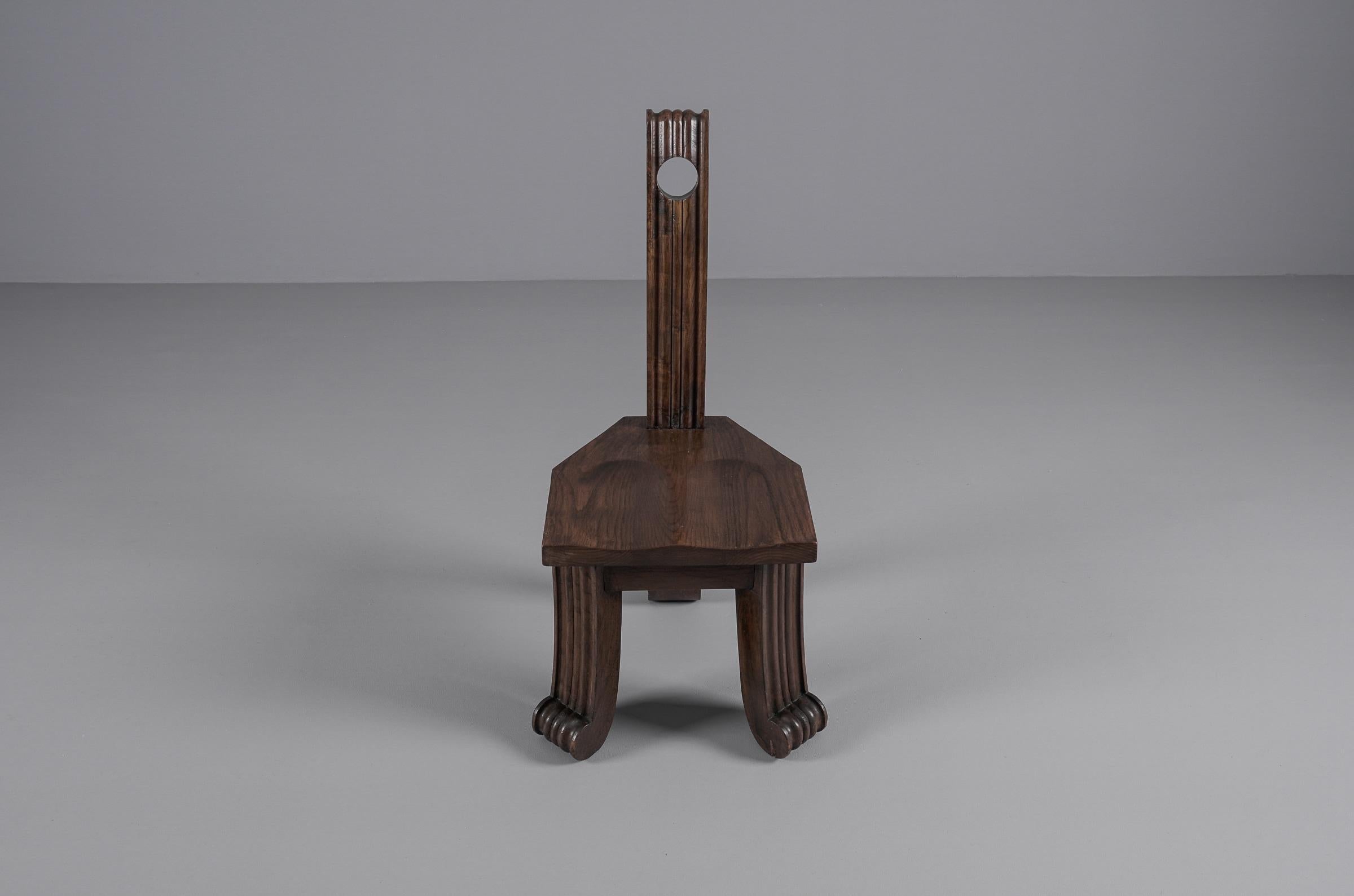 Brutalist Primitive Rustic Britalist Modern Sculptured Chair, 1940s Europe
