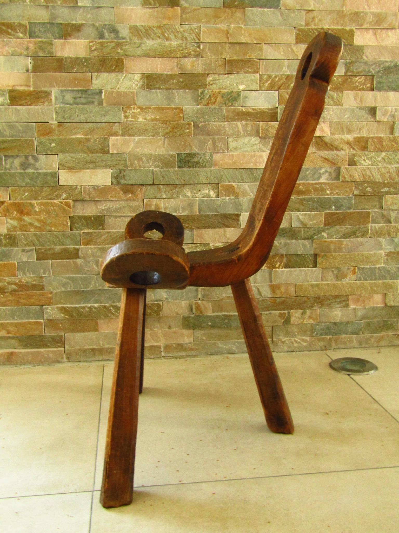 Wood Primitive Rustic Chair Stool, Austria 18th Century