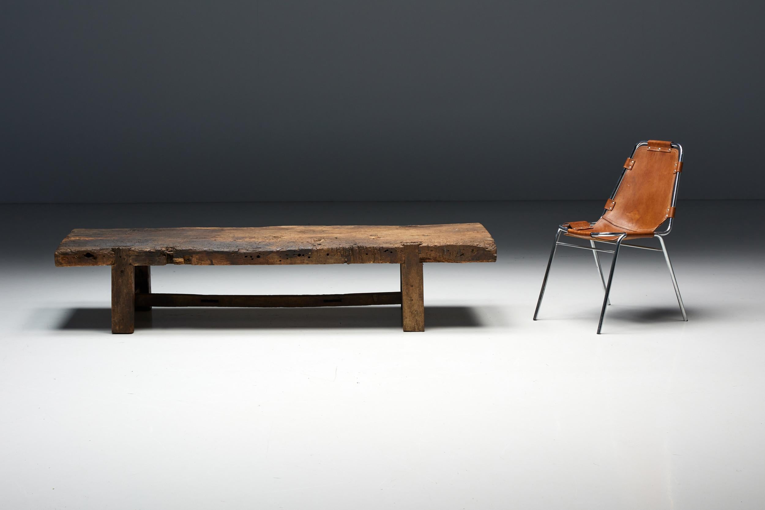 Woodwork Primitive Rustic Coffee Table Wabi Sabi, France, 1950s