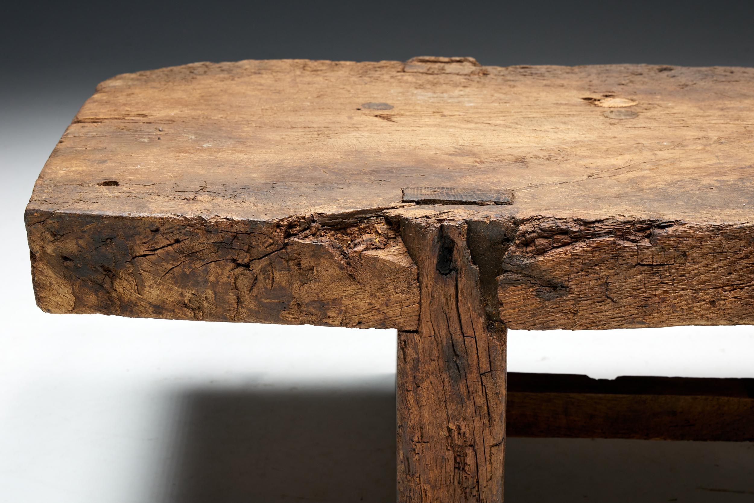 Mid-20th Century Primitive Rustic Coffee Table Wabi Sabi, France, 1950s