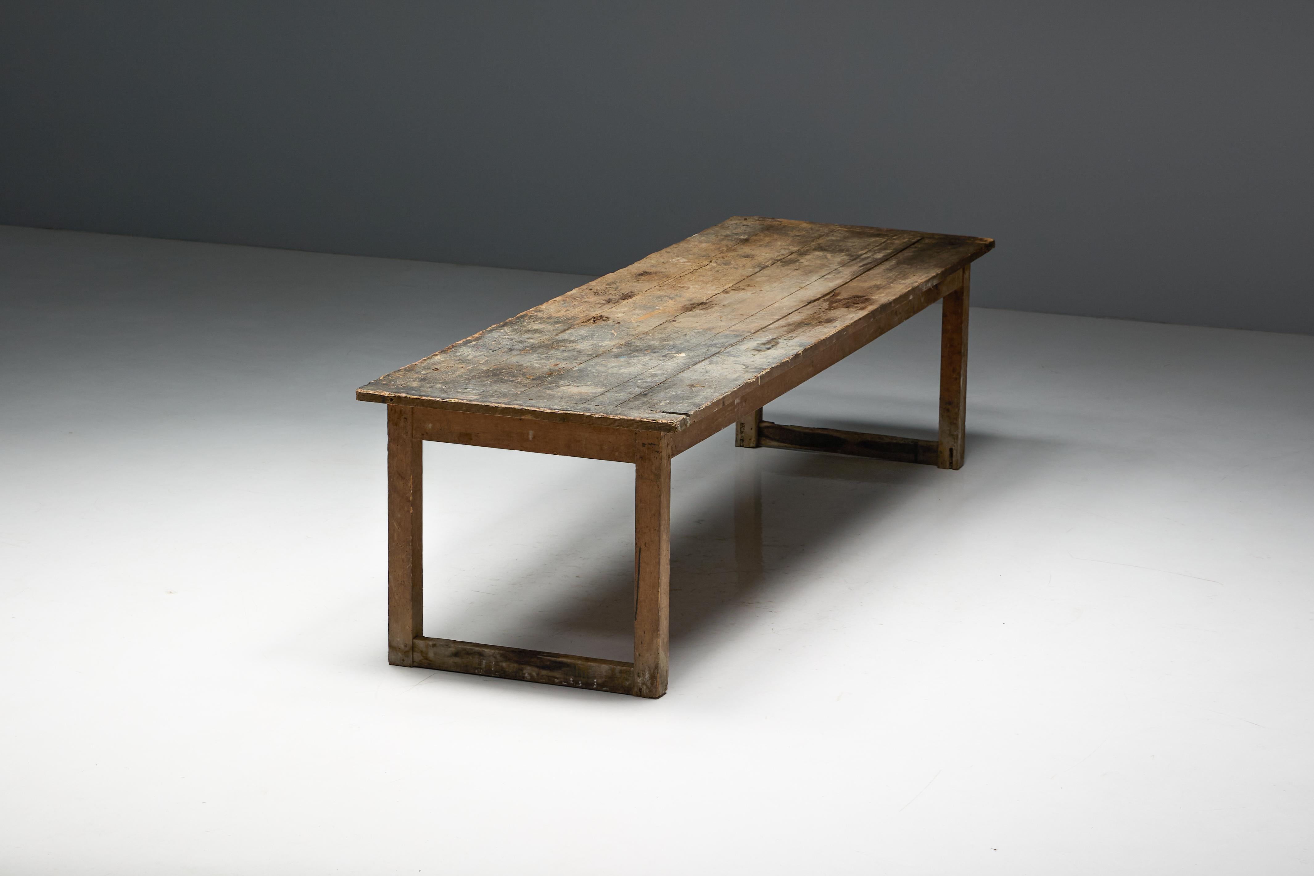 Primitive Rustic Dining Table, France, 1900s For Sale 6