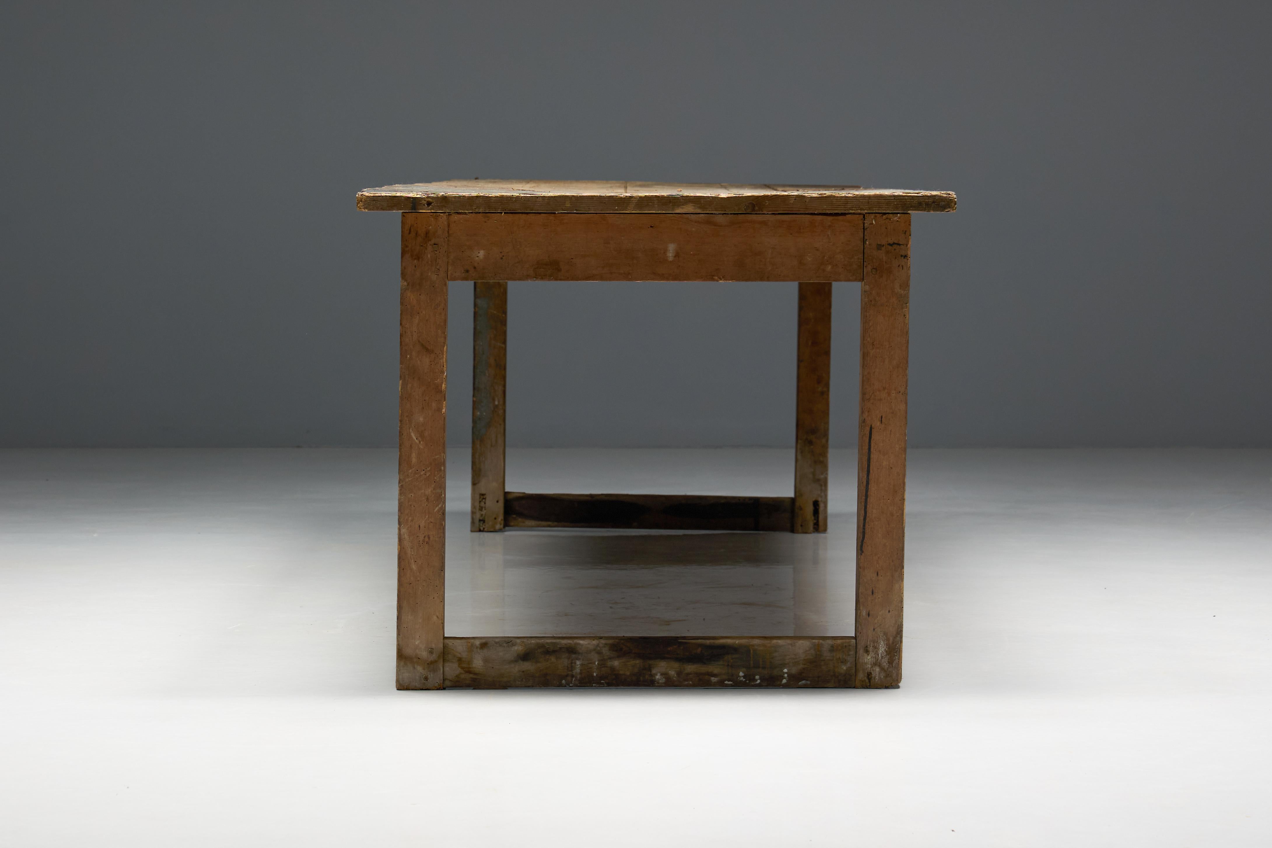 Primitive Rustic Dining Table, France, 1900s For Sale 7