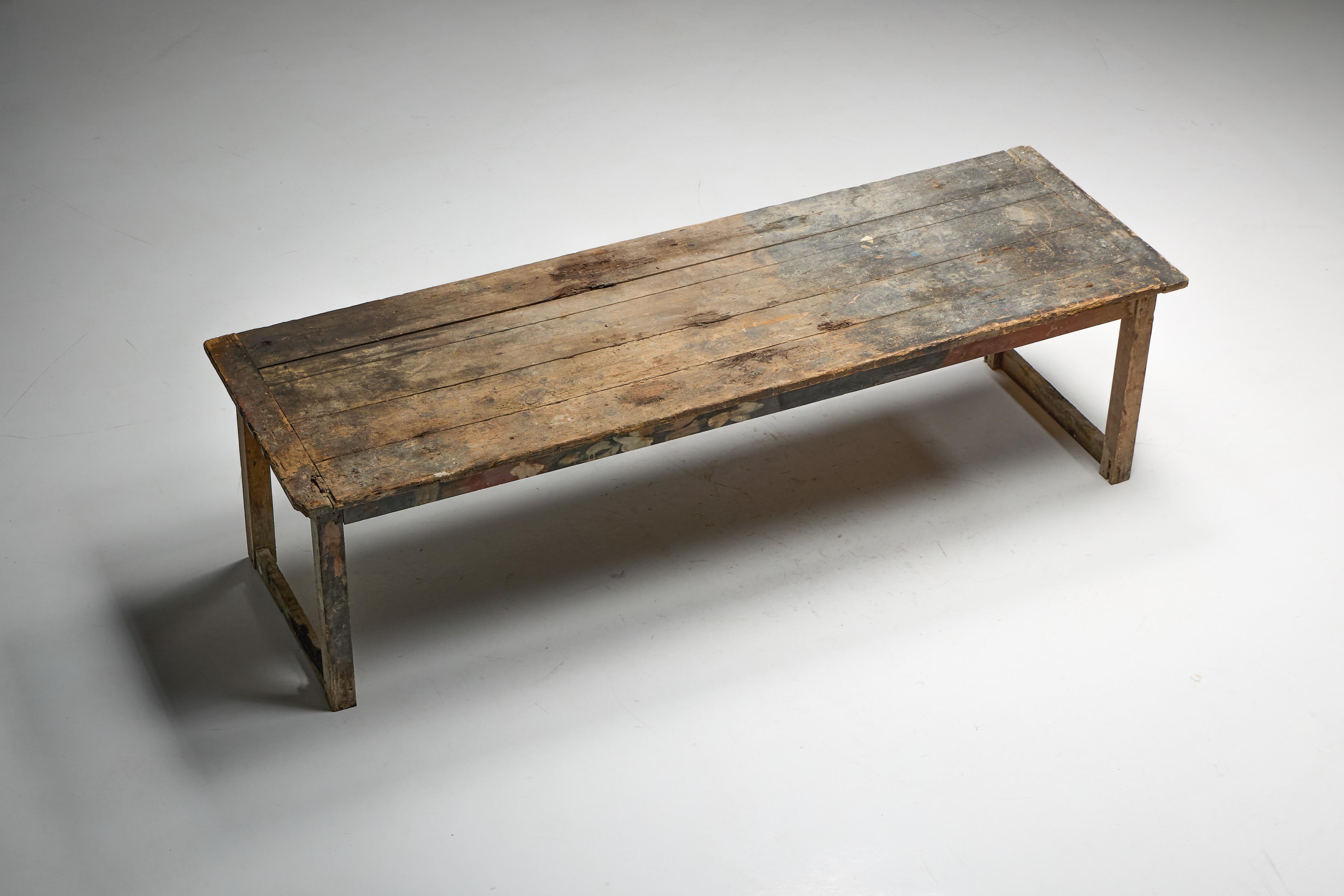 Primitive Rustic Dining Table, France, 1900s For Sale 8