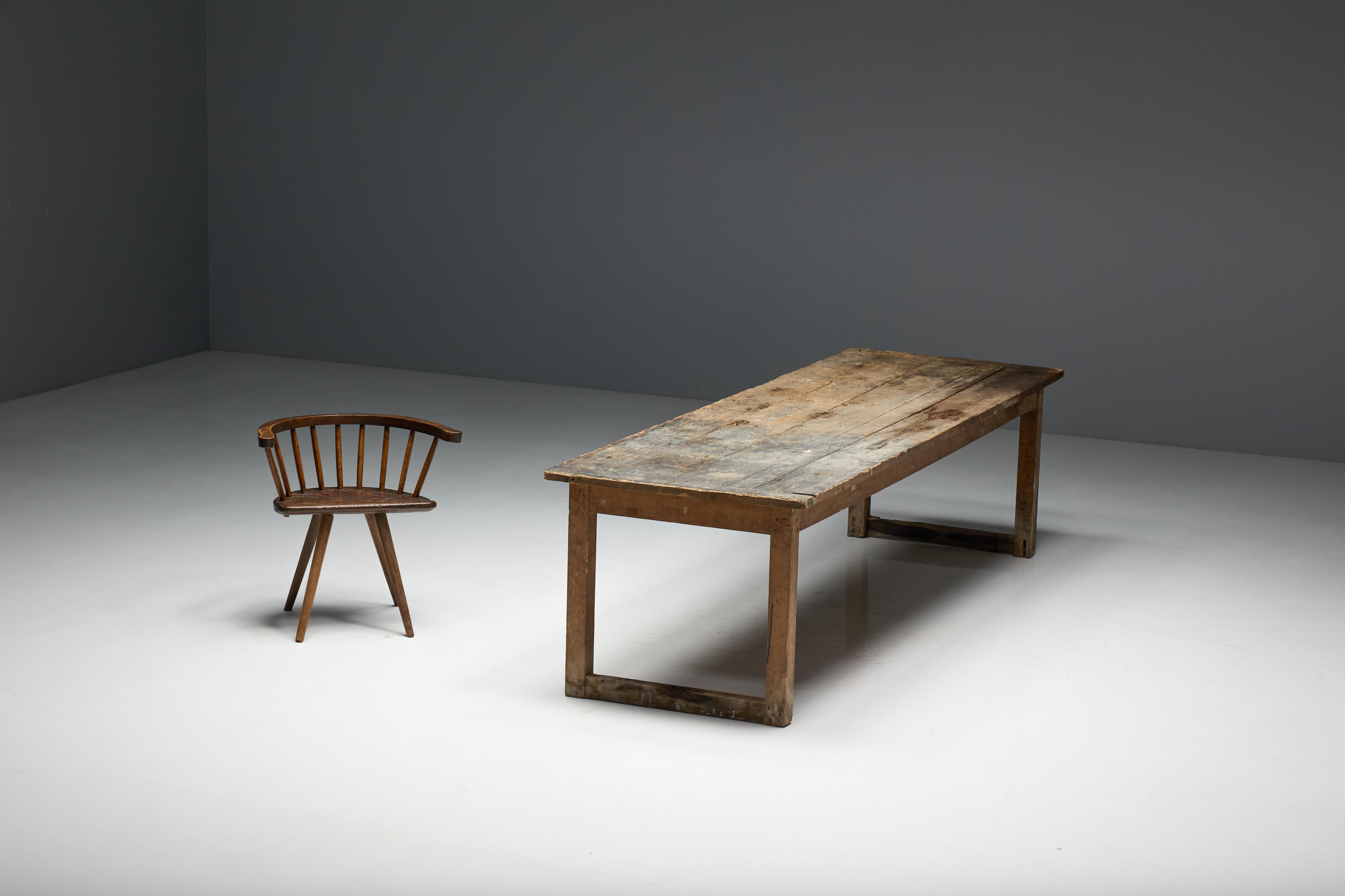 Primitive Rustic Dining Table, France, 1900s For Sale 9