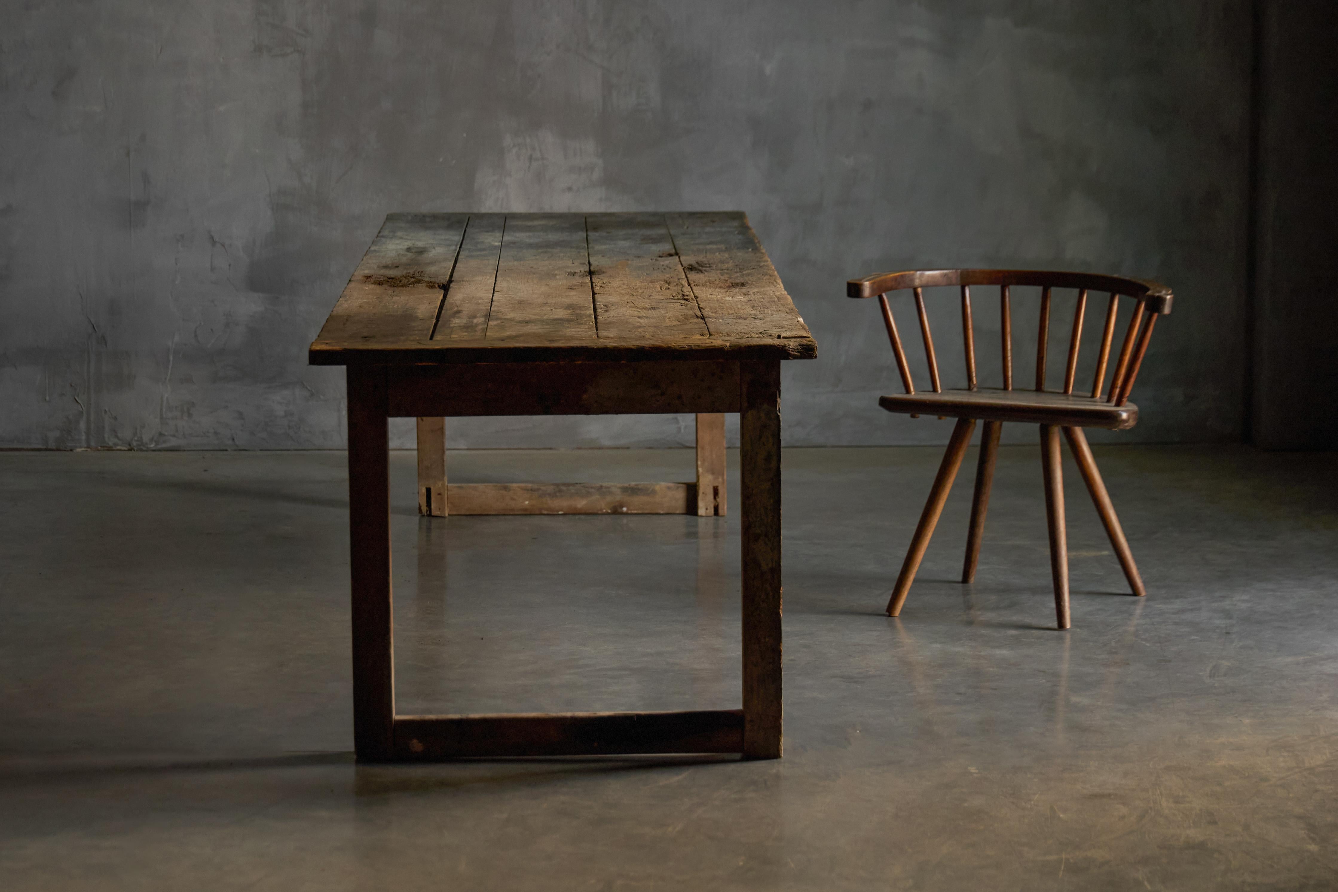 Wood Primitive Rustic Dining Table, France, 1900s For Sale