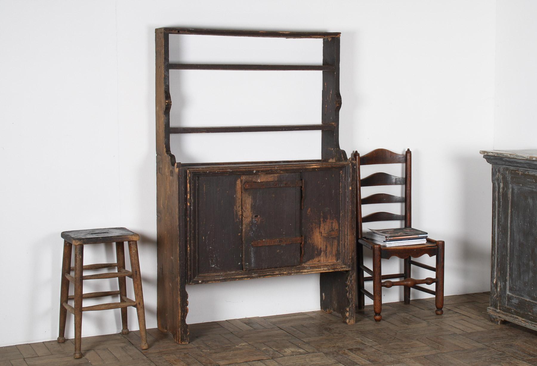 Primitive Rustic European Farmhouse Dresser Display Unit with Storage Shelves For Sale 4