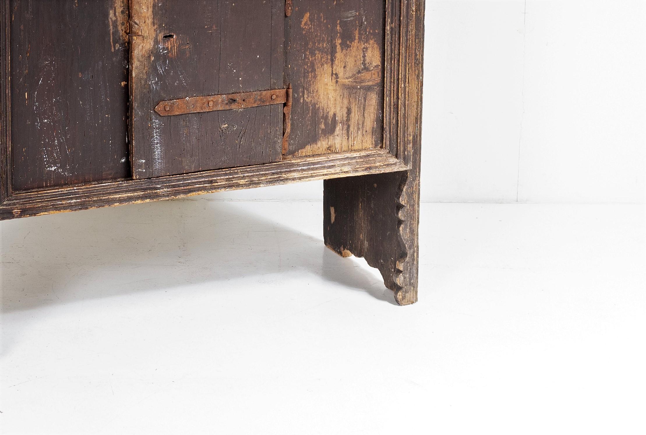 Primitive Rustic European Farmhouse Kitchen Dresser Unit with Storage Shelves For Sale 5