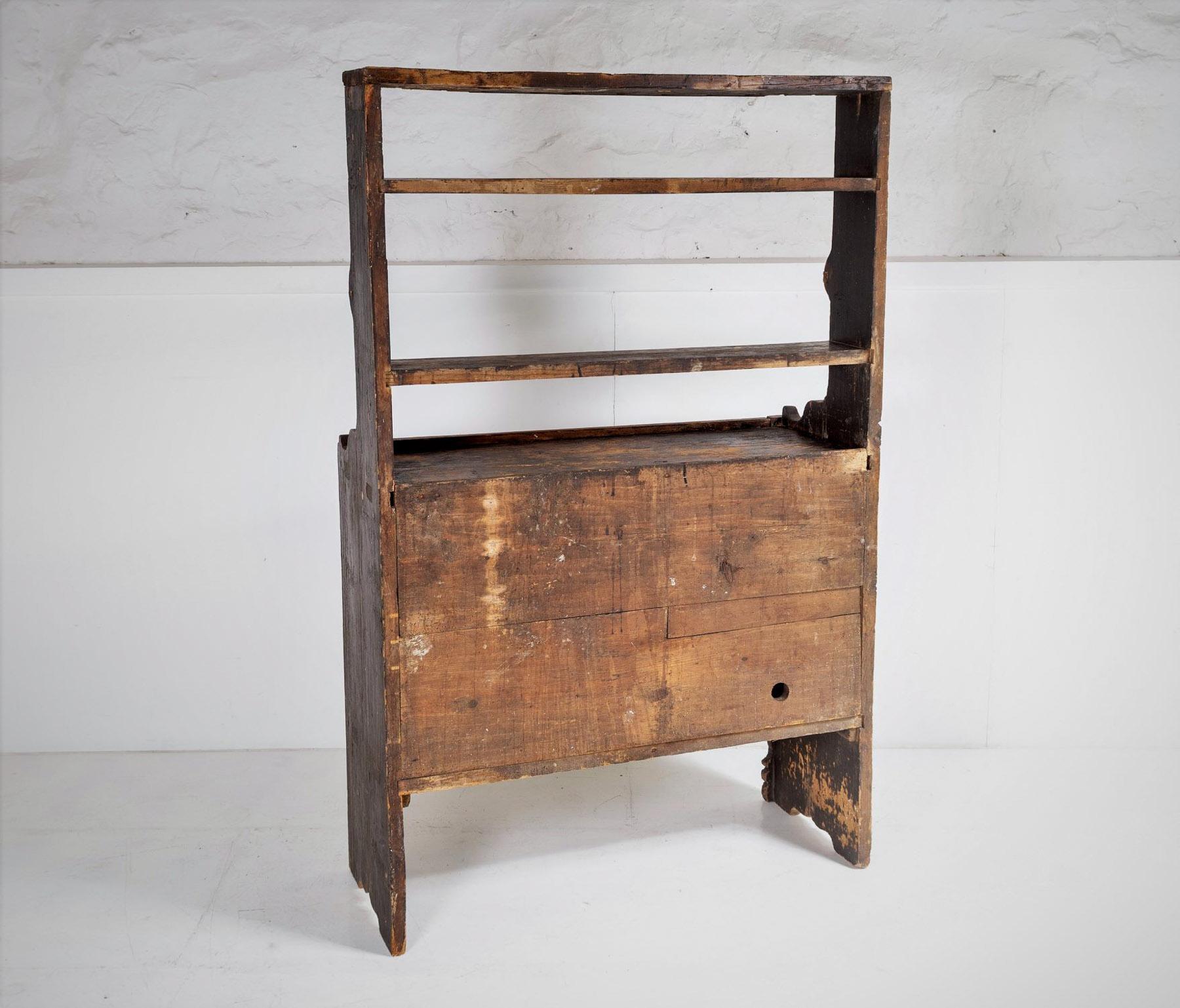 Primitive Rustic European Farmhouse Dresser Display Unit with Storage Shelves For Sale 6