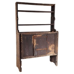 Antique Primitive Rustic European Farmhouse Kitchen Dresser Unit with Storage Shelves