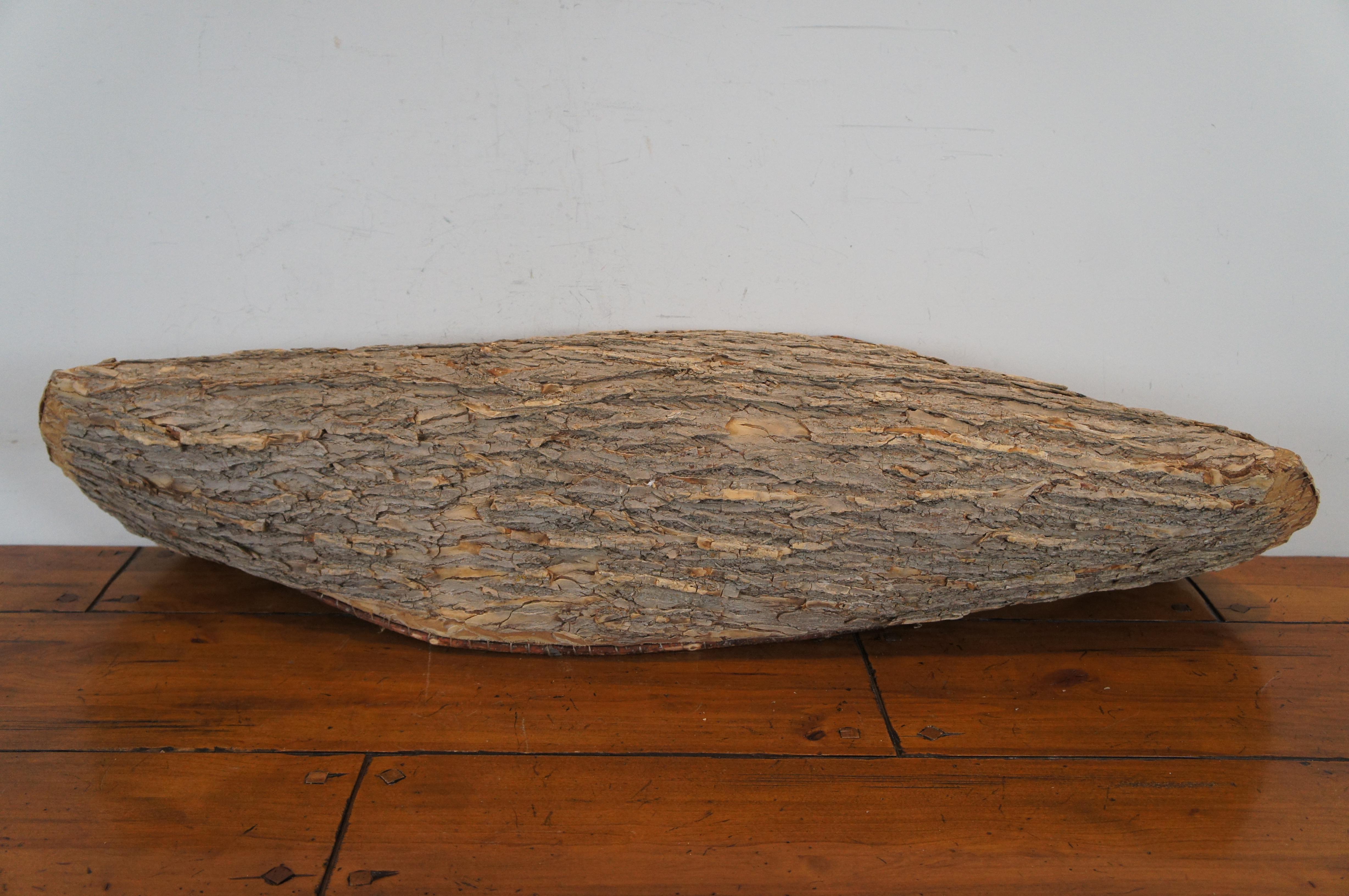 Primitive Rustic Folk Art Birch Bark 1/3 Scale Model Canoe & Paddle 47