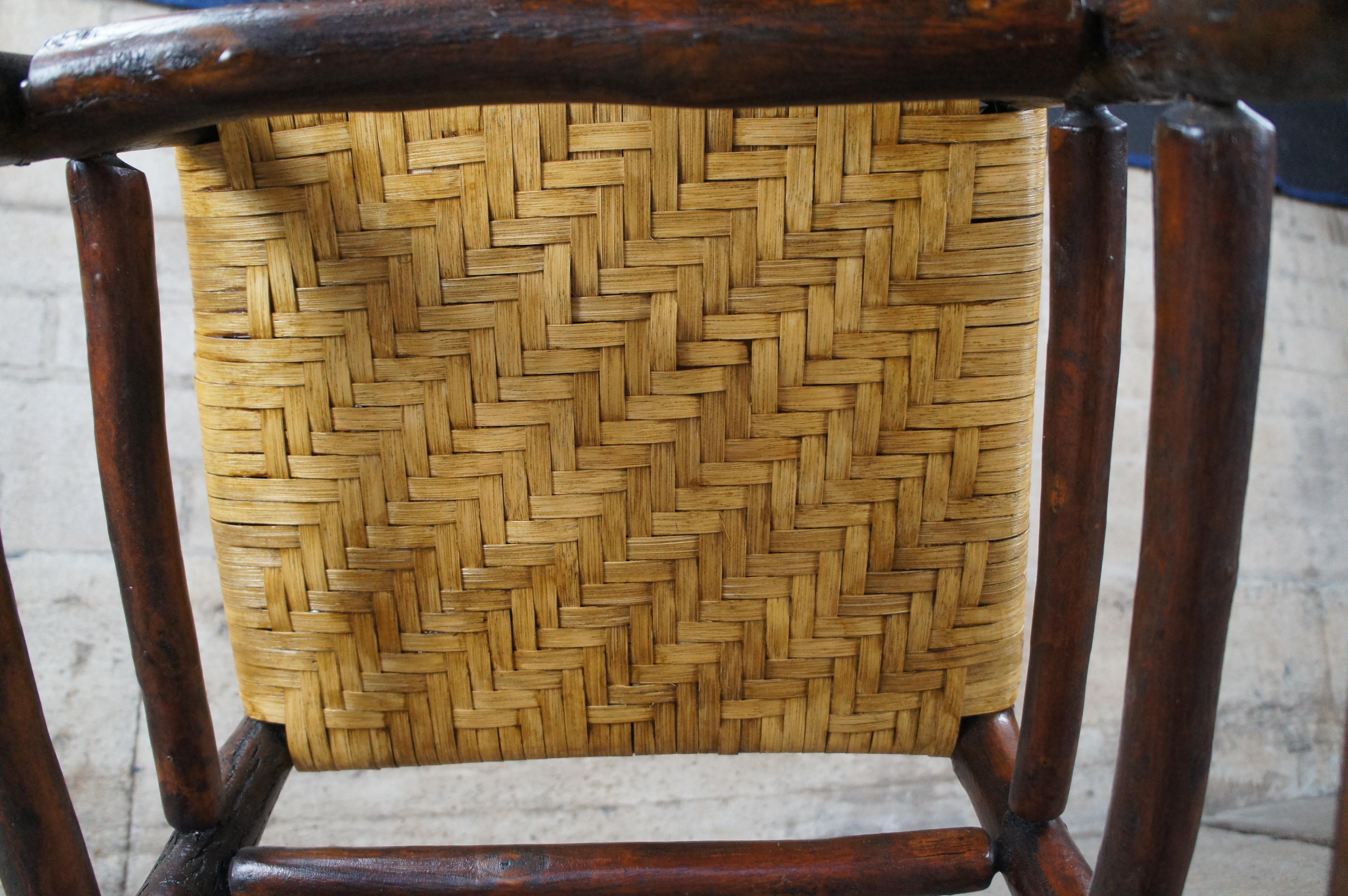 Primitive Rustic Hickory Rocking Arm Chair Adirondack Lodge Rocker For Sale 5