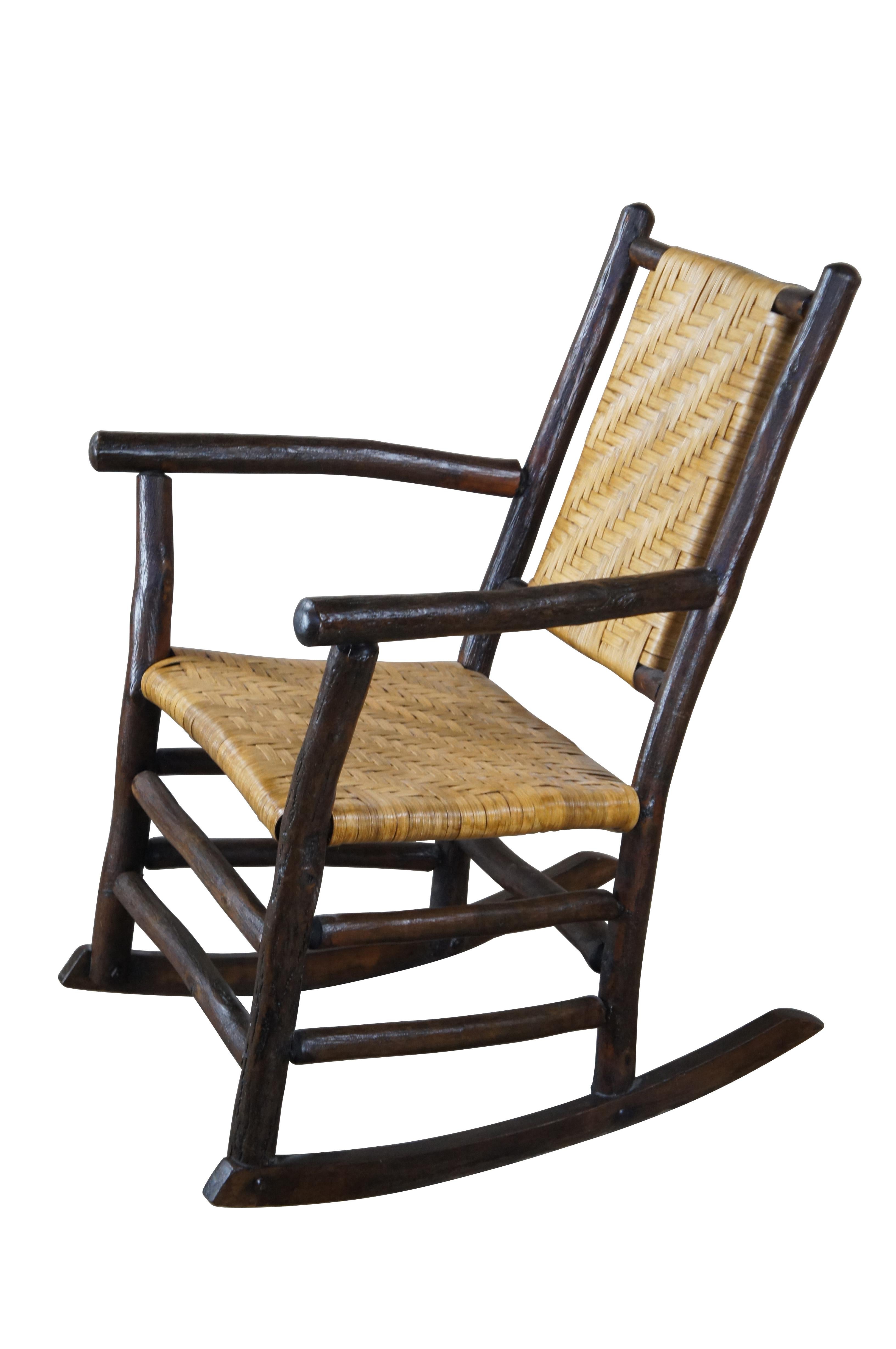 American Primitive Rustic Hickory Rocking Arm Chair Adirondack Lodge Rocker For Sale