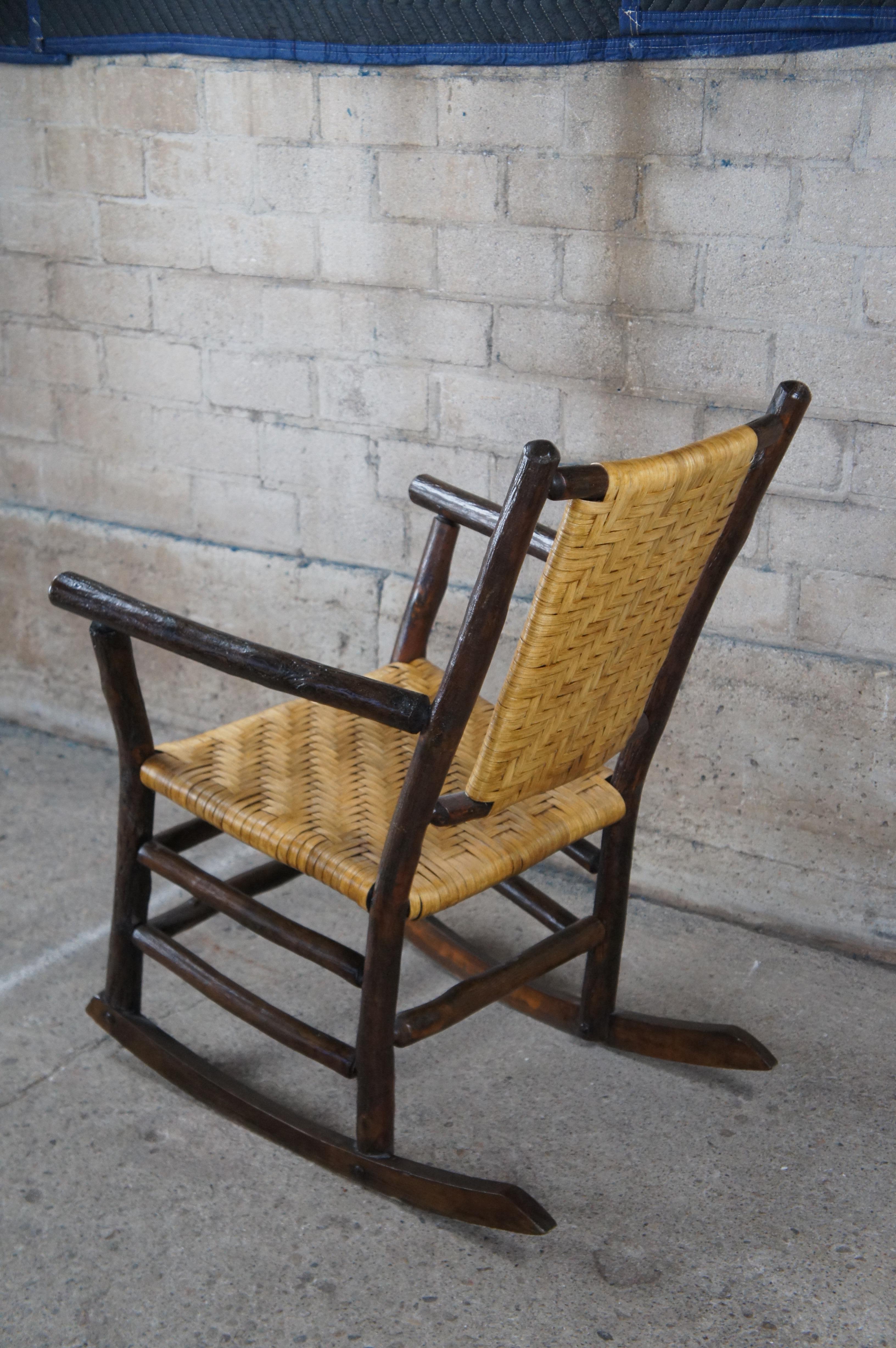 20th Century Primitive Rustic Hickory Rocking Arm Chair Adirondack Lodge Rocker For Sale
