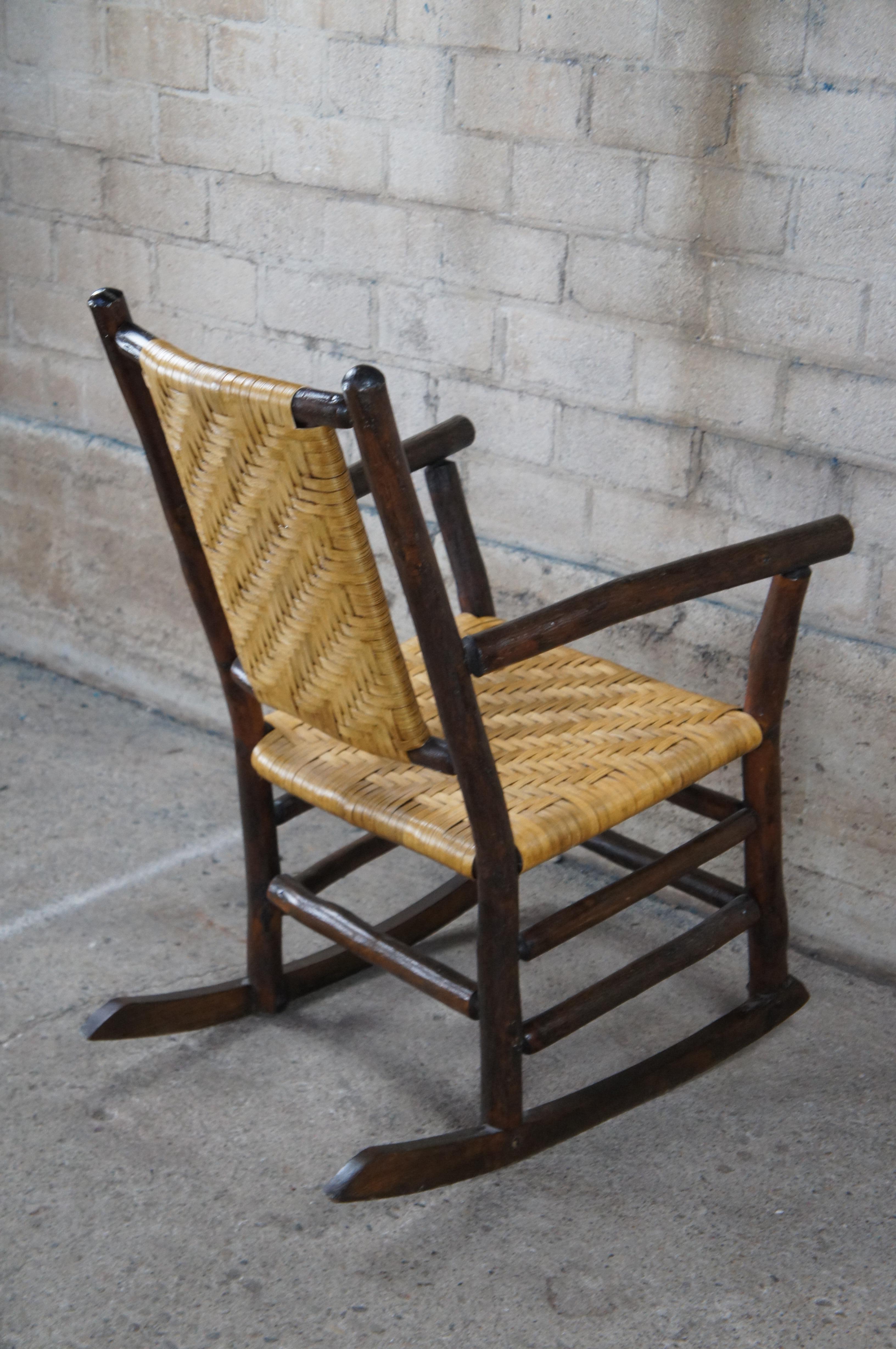 Primitive Rustic Hickory Rocking Arm Chair Adirondack Lodge Rocker For Sale 1