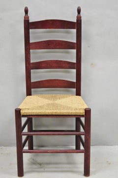 Primitive Rustic Ladder Back Woven Rush Seat Dining Side Chairs - Set of 6
