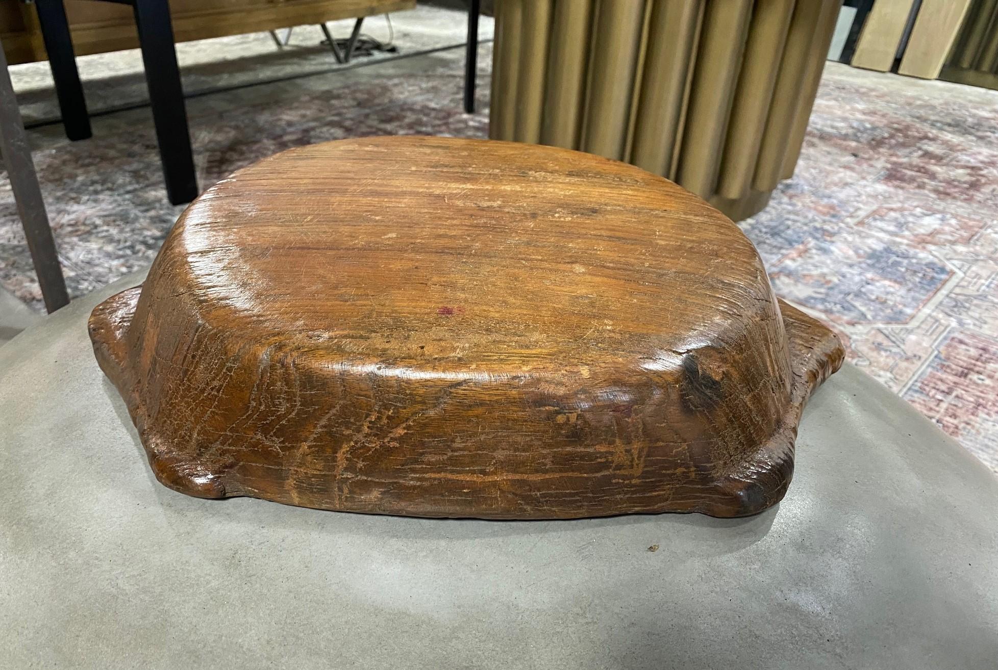 Rustic Large Folk Art Handled Natural Organic Wood Carved Bowl, 1800s For Sale 5