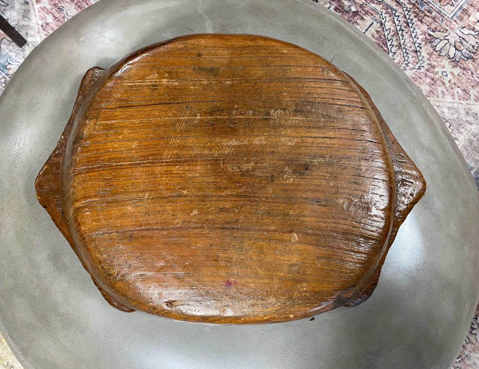 Rustic Large Folk Art Handled Natural Organic Wood Carved Bowl, 1800s For Sale 6