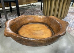 Rustic Large Folk Art Handled Natural Organic Wood Carved Bowl, 1800s